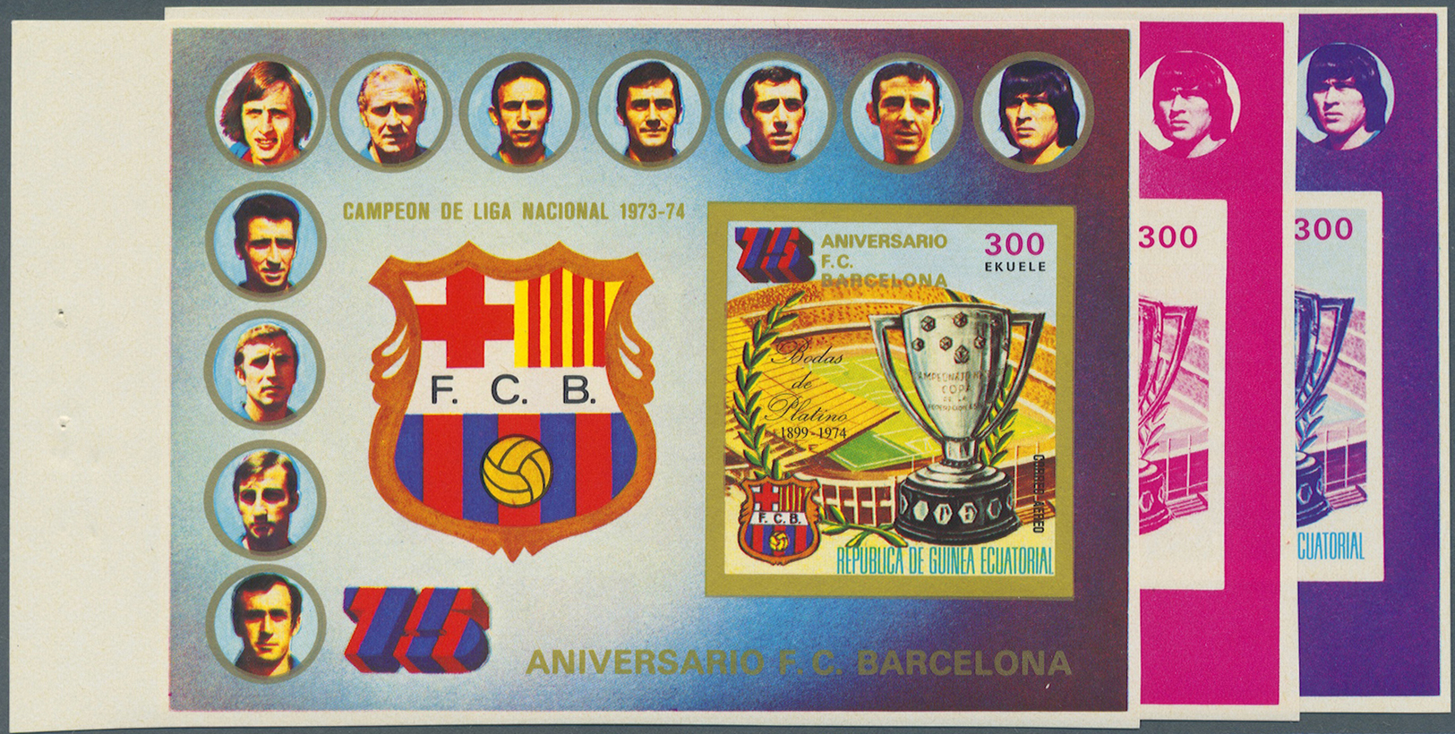 ** Thematik: Sport-Fußball / Sport-soccer, Football: 1974 Anniv. (75 Years) FC Barcelona: Souvenir Sheet Issued For Equa - Other & Unclassified