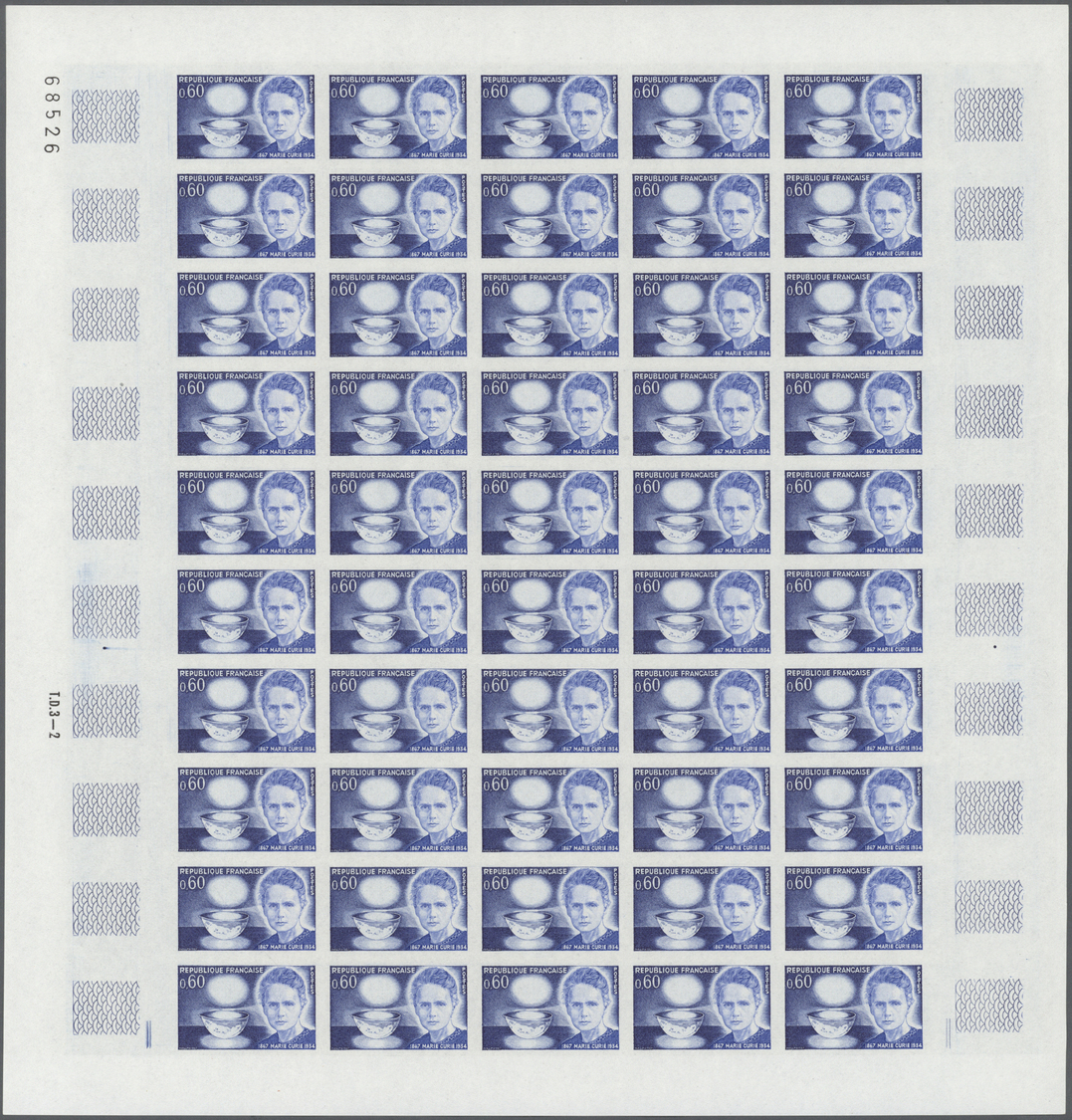 ** Frankreich: 1967, 0.60 Fr. Marie Curie Als Posfrischer, UNGEZÄHNTER Bogen Zu 50 Marken. - Used Stamps