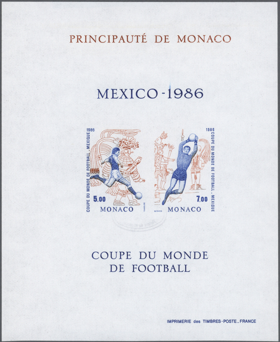 ** Thematik: Sport-Fußball / Sport-soccer, Football: 1986, Monaco. Lot Of 9 Different Color Proofs For The Souvenir Shee - Other & Unclassified