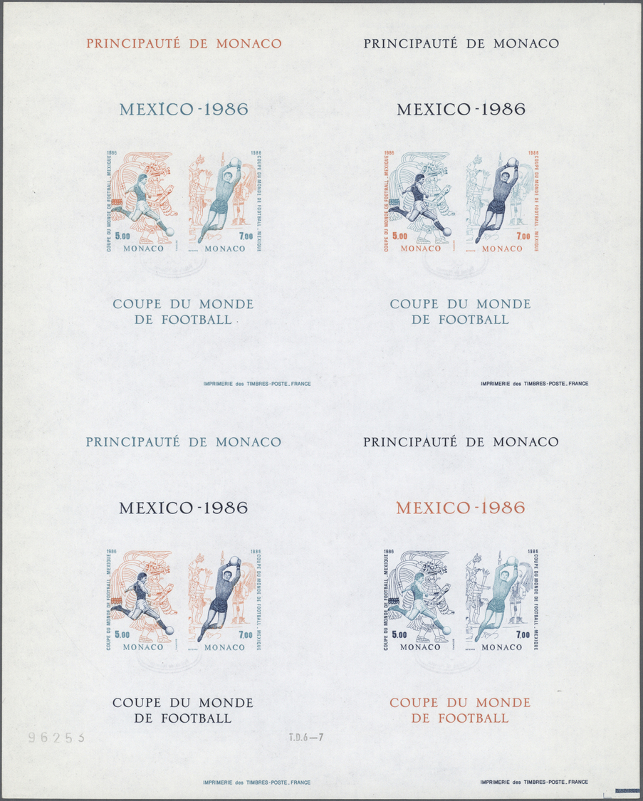 ** Thematik: Sport-Fußball / Sport-soccer, Football: 1986, Monaco. Lot Of 9 Different Color Proofs For The Souvenir Shee - Other & Unclassified