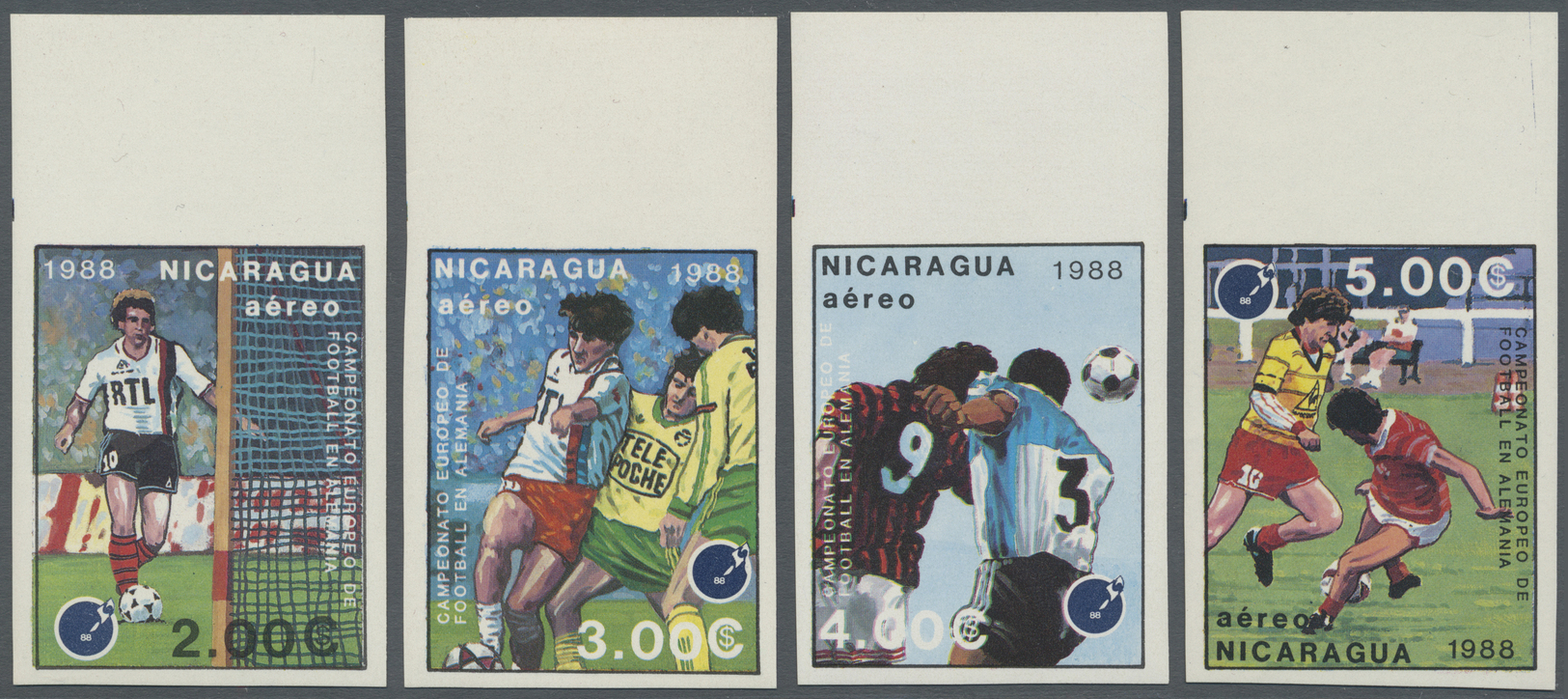** Thematik: Sport-Fußball / Sport-soccer, Football: 1988, Nicaragua. Complete Imperforate Set "European Soccer Champion - Other & Unclassified