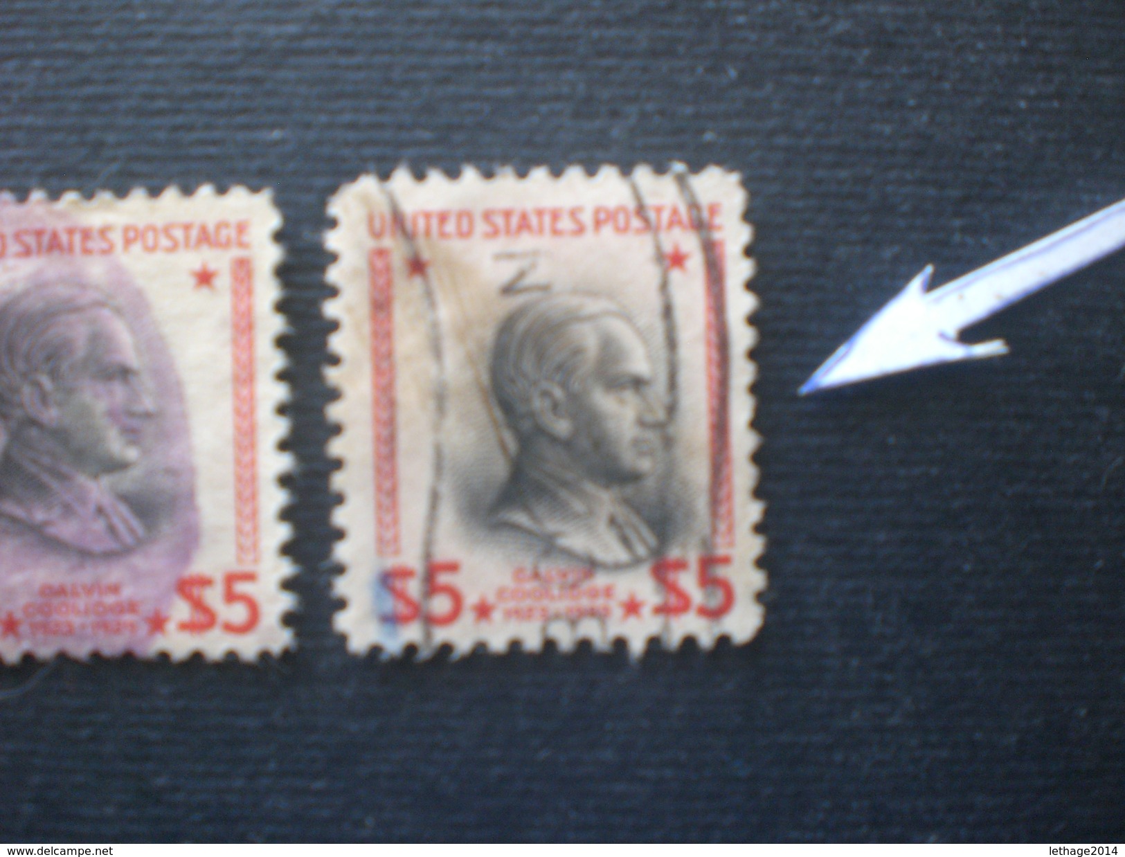 UNITED STATE EE.UU ÉTATS-UNIS US USA 1938 PRESIDENT $ 5 ERROR  SPOSTED CENTER - Used Stamps