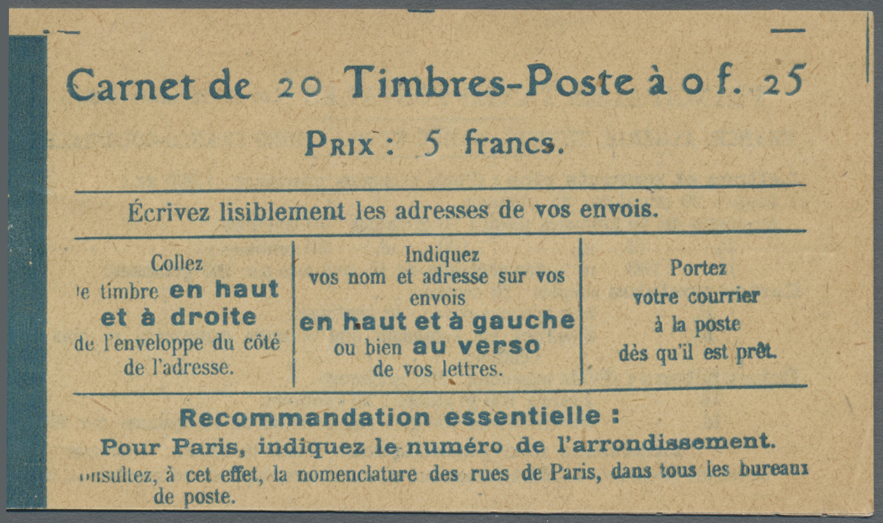 ** Frankreich - Markenheftchen: 1920. Booklet With 20 Stamps "25c Semeuse Blue", Type IV, Shade Light Blue. Cover - Autres & Non Classés