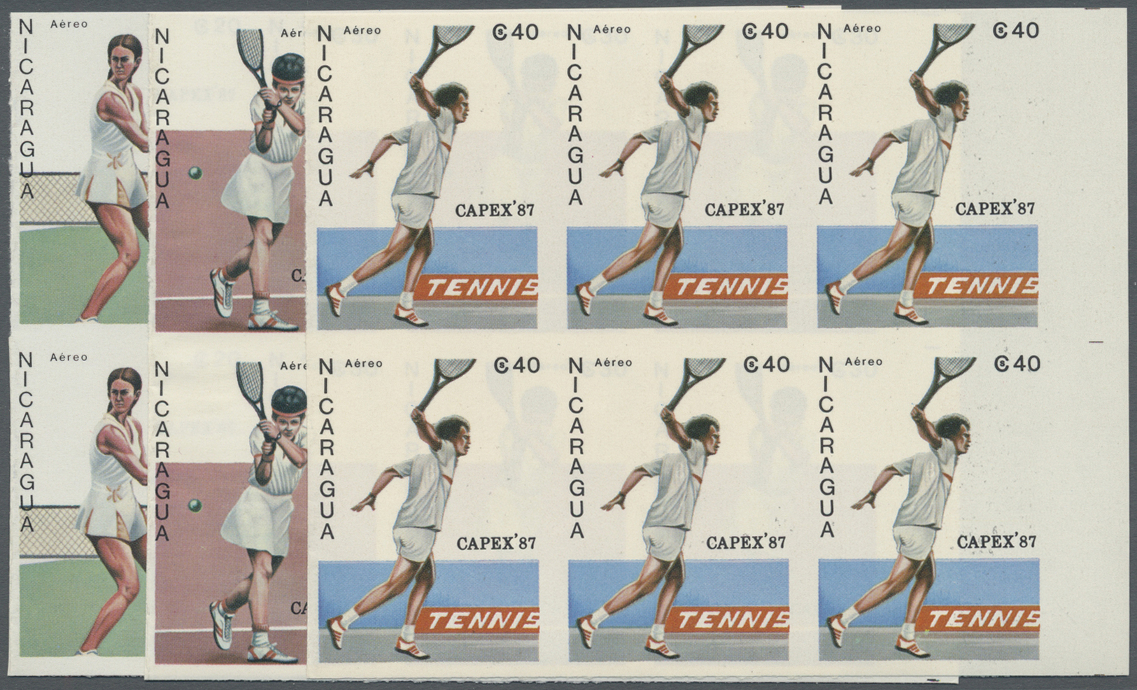 ** Thematik: Sport-Tennis / Sport-tennis: 1987, NICARAGUA: Tennis Players Complete Set Of Seven Values In IMPERFORATE BL - Tennis