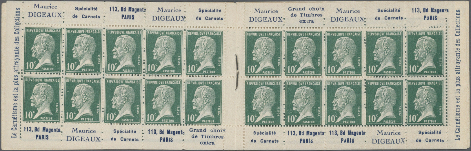 ** Frankreich - Markenheftchen: 1923. Maurice Digeaux. Complete Booklet With 20 Stamps "10c Pasteur" (series 93). - Autres & Non Classés