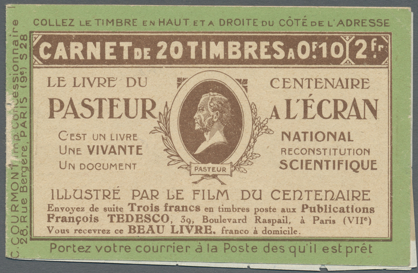 * Frankreich - Markenheftchen: 1923. Carnet De 10c Vert Semeuse "Pasteur", Surcharge "ANNULE", Manque (Deckel Un - Autres & Non Classés