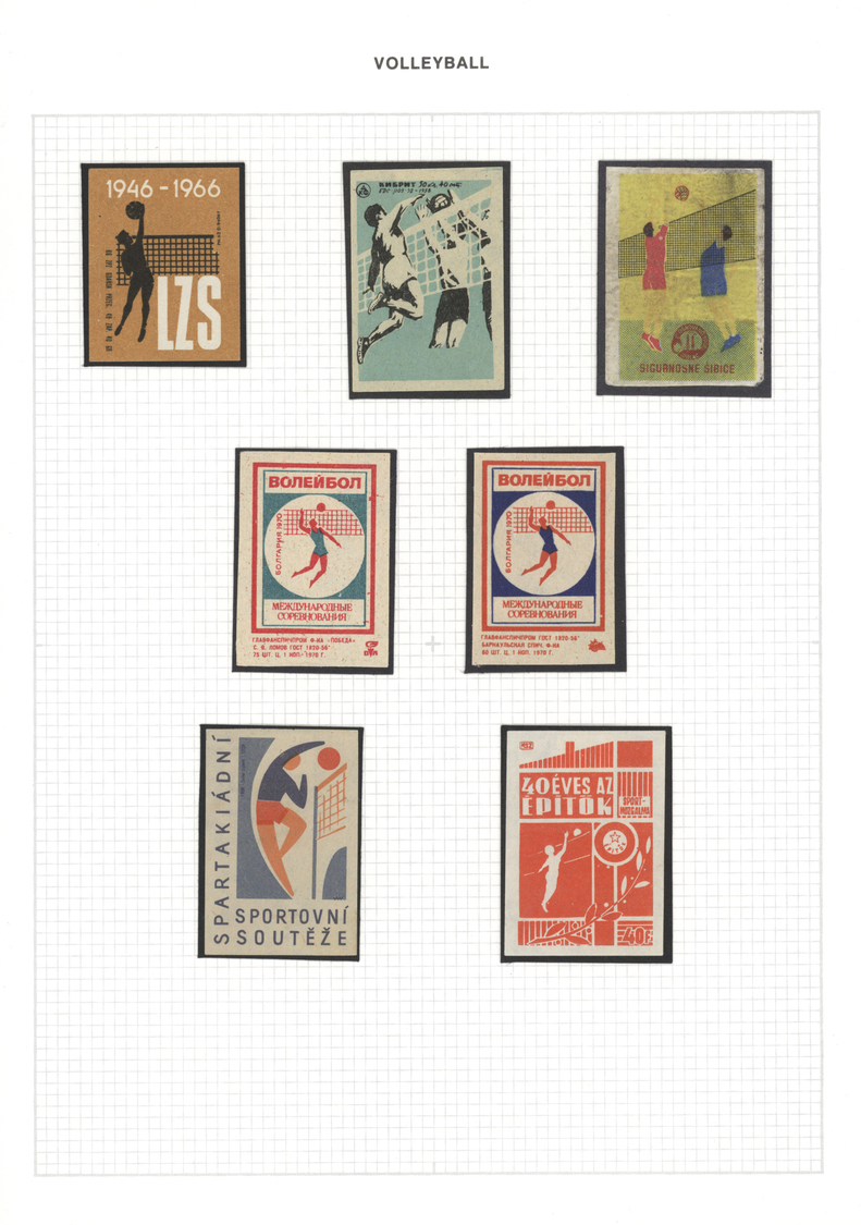 Thematik: Sport-Volleyball / Sport-volleyball: 1956/1970 (ca.), EAST EUROPE: 16 Different Matchbox Labels Showing Scenes - Volley-Ball