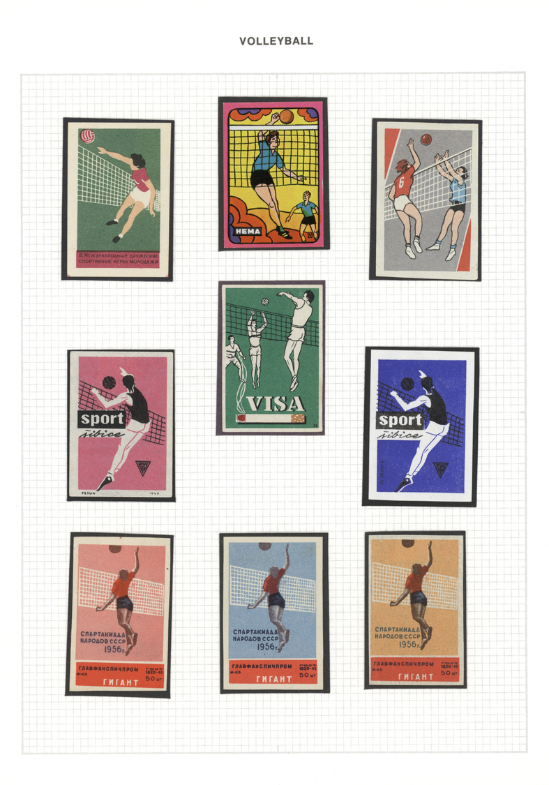Thematik: Sport-Volleyball / Sport-volleyball: 1956/1970 (ca.), EAST EUROPE: 16 Different Matchbox Labels Showing Scenes - Volley-Ball