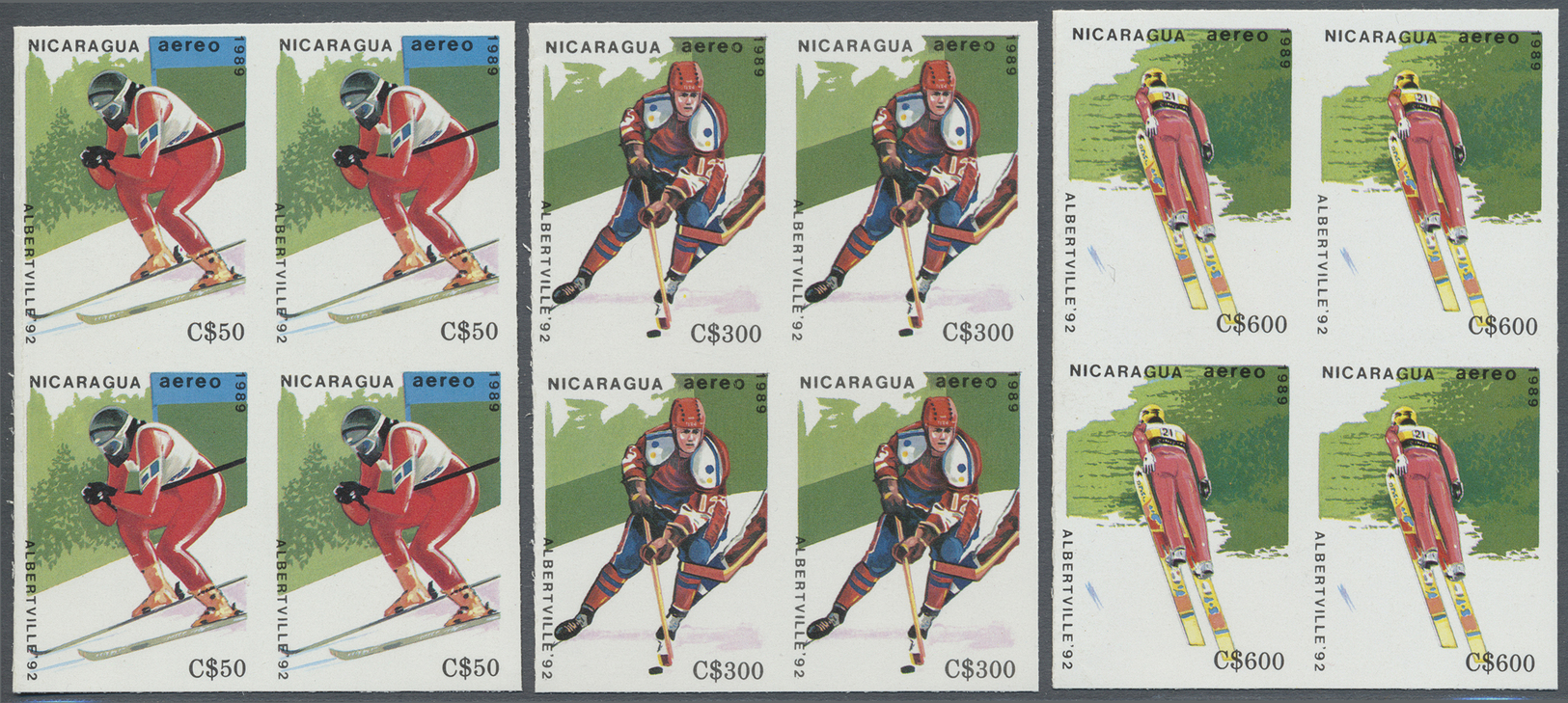 ** Thematik: Sport-Wintersport / Sport-winter Sports: 1989, Nicaragua. Complete IMPERFORATE Set "Winter Olympics Albertv - Winter (Other)