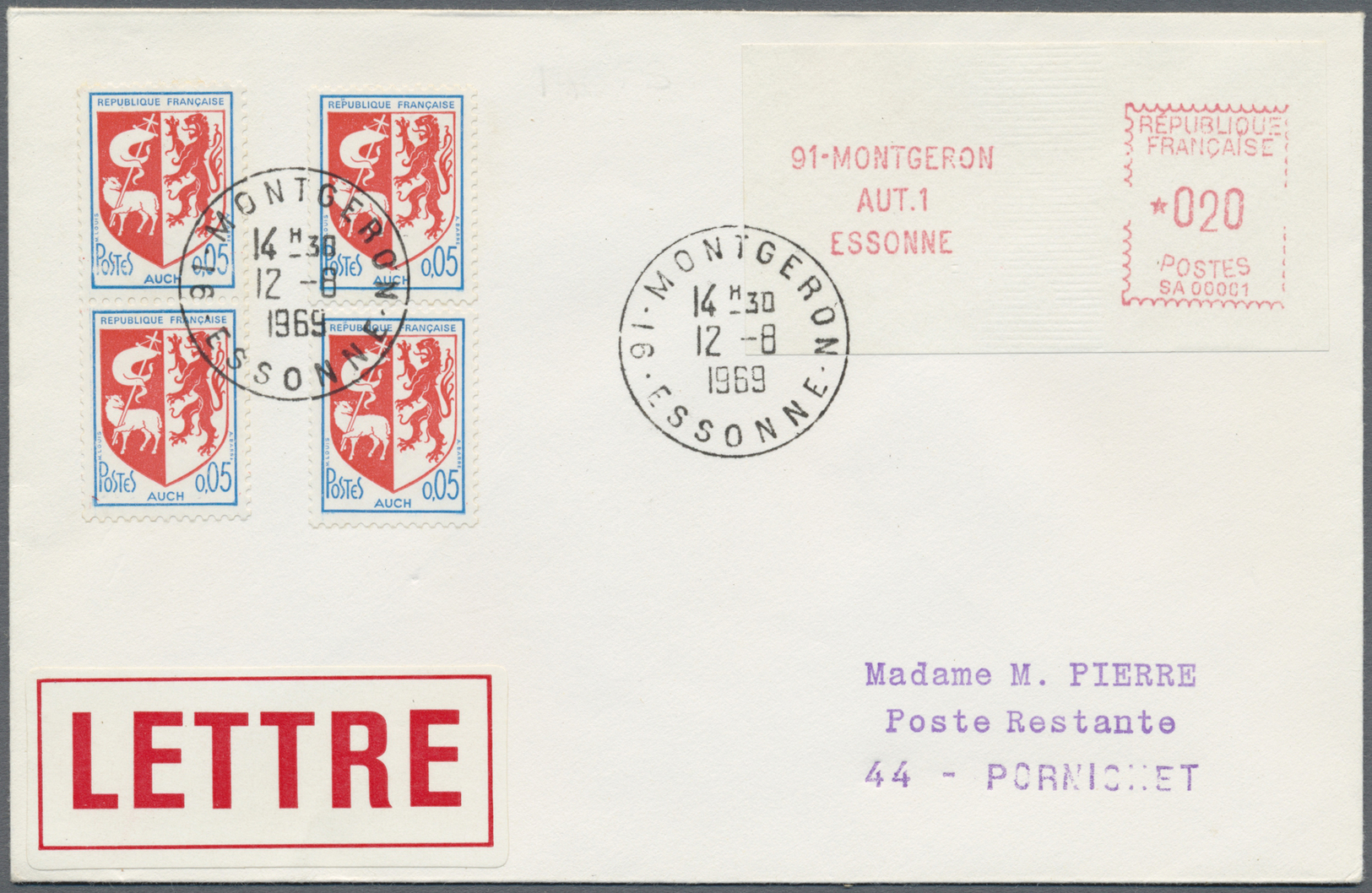 Br Frankreich - Automatenmarken: 1969, 0.20 Fr. Montgeron, Type I "Punkt Mittig", Mit Beifrankatur Auf Brief Von - Other & Unclassified