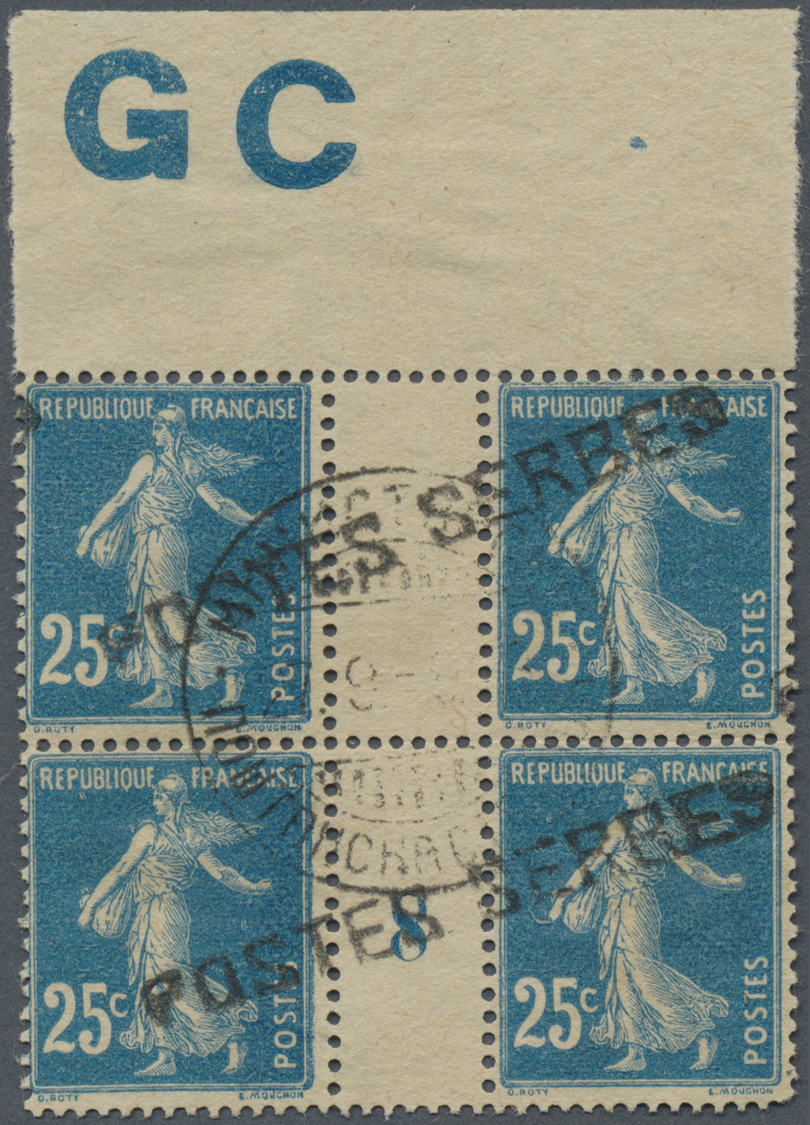 O Frankreich - Militärpostmarken: 1903, 25 C. Säerin Im Gestempelten Zwischensteg 4-er Block Vom Oberrand (GC Im - Guerre (timbres De)