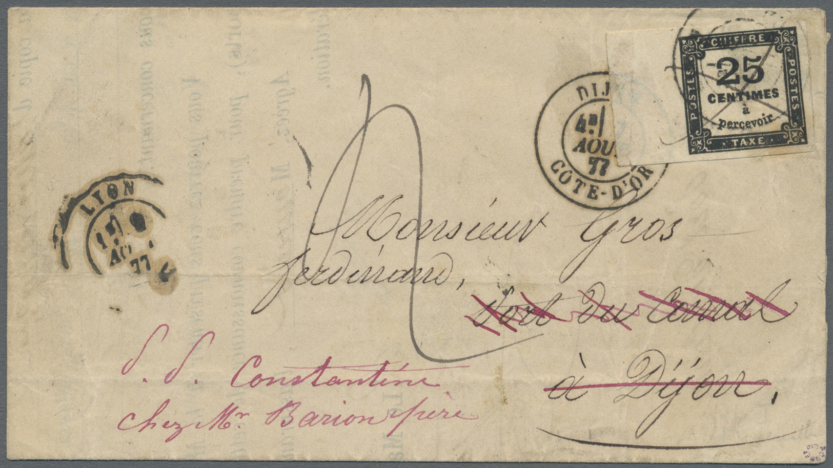 Br Frankreich - Portomarken: 1877, 25c. Black, Marginal Copy With 12mm Left Margin, On Local Lettersheet From "DI - 1859-1959 Covers & Documents