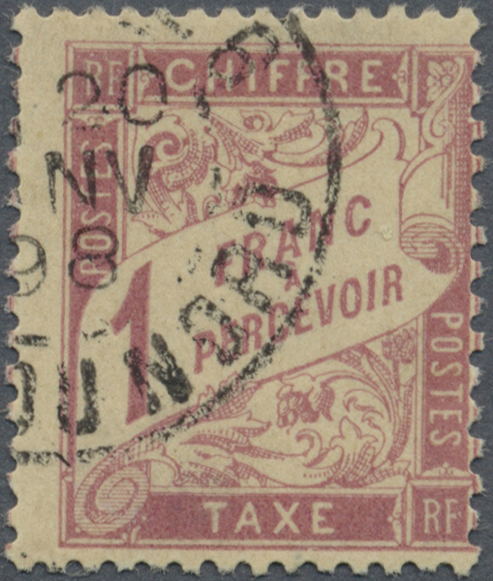 O Frankreich - Portomarken: 1896, Portomarke 1 Fr. Lilakarmin Auf Gelblich Mit Sauberen Rundstempel, Seltene Mar - 1859-1959 Covers & Documents