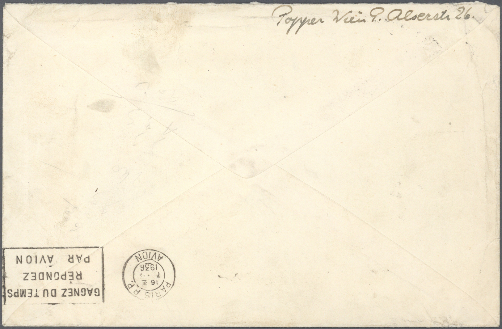 Br/ Frankreich - Portomarken: 1936, Somewhat Heavier Airmail Envelope From WIEN FLUGPOST 7.X.36 Taxed "T" In Paris - 1859-1959 Lettres & Documents