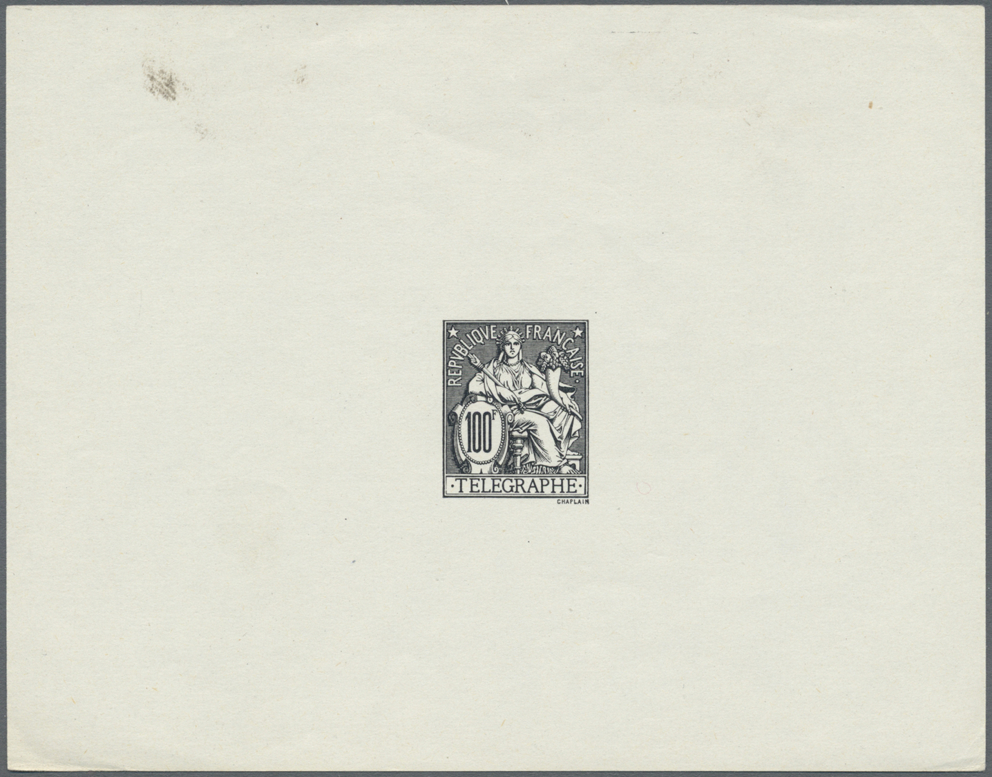 (*) Frankreich - Telegrafenmarken: 1885 (ca.), Telegraph Stamp 100 Fr. Proof In Black On Thin Paper Without Gum, S - Telegrafi E Telefoni