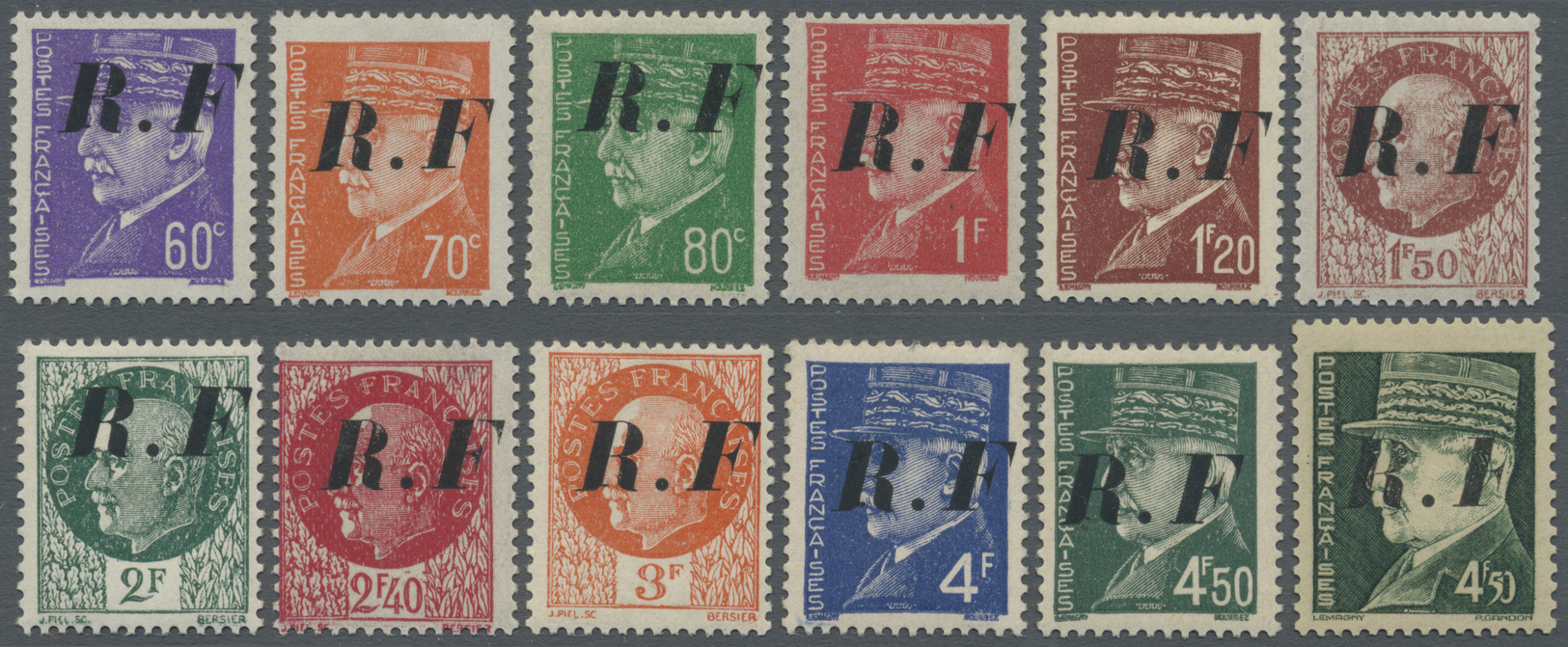 * Frankreich - Lokalausgaben: Pons: 1944, 60 C. - 4,50 Fr. Pétain With Overprint " R.F" In Type II, Complete Set - Other & Unclassified