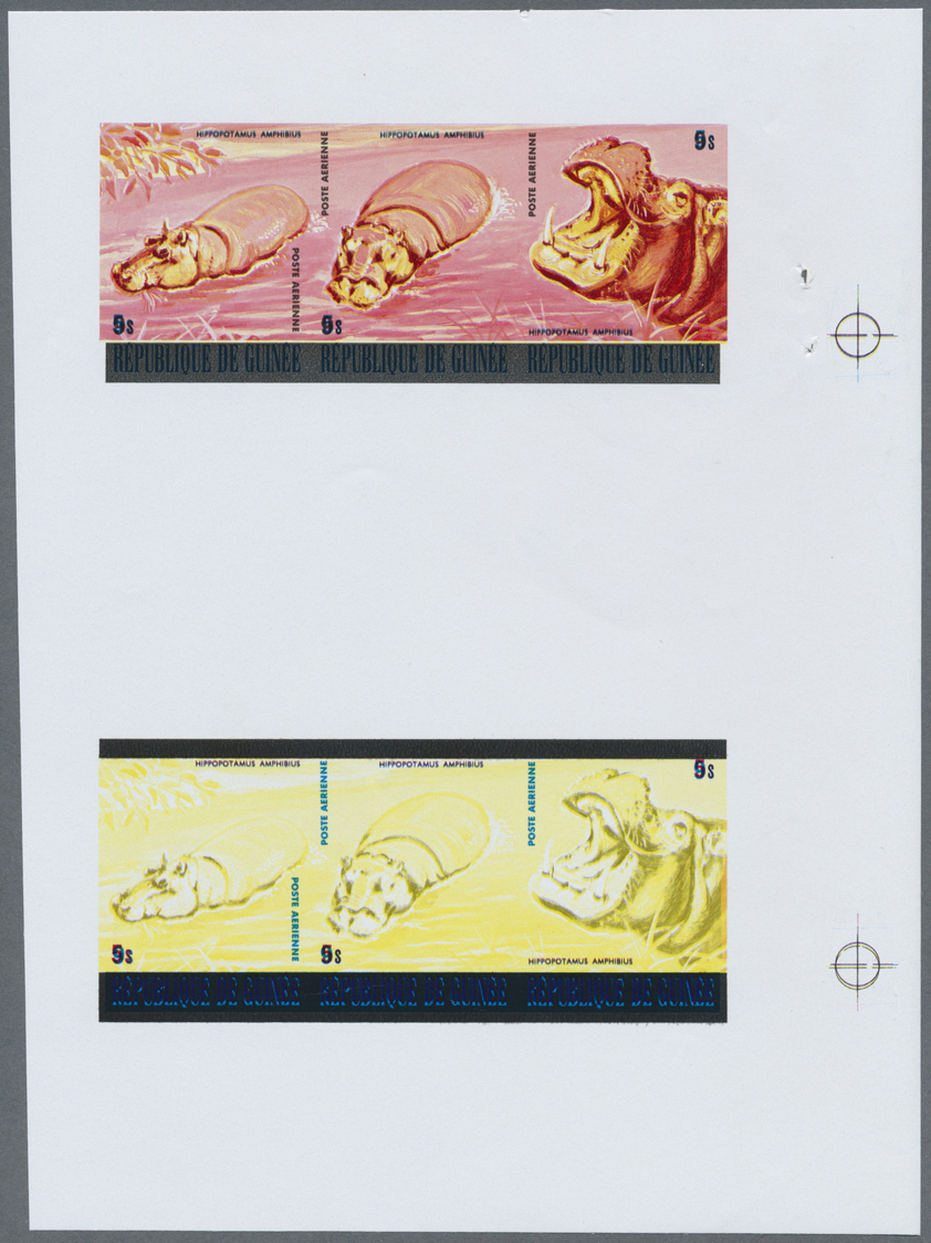 ** Thematik: Tiere, Fauna / Animals, Fauna: 1977, Guinea. Collective Color Proof For 2 Se-tenant Strips Of 3 For The 9s  - Other & Unclassified
