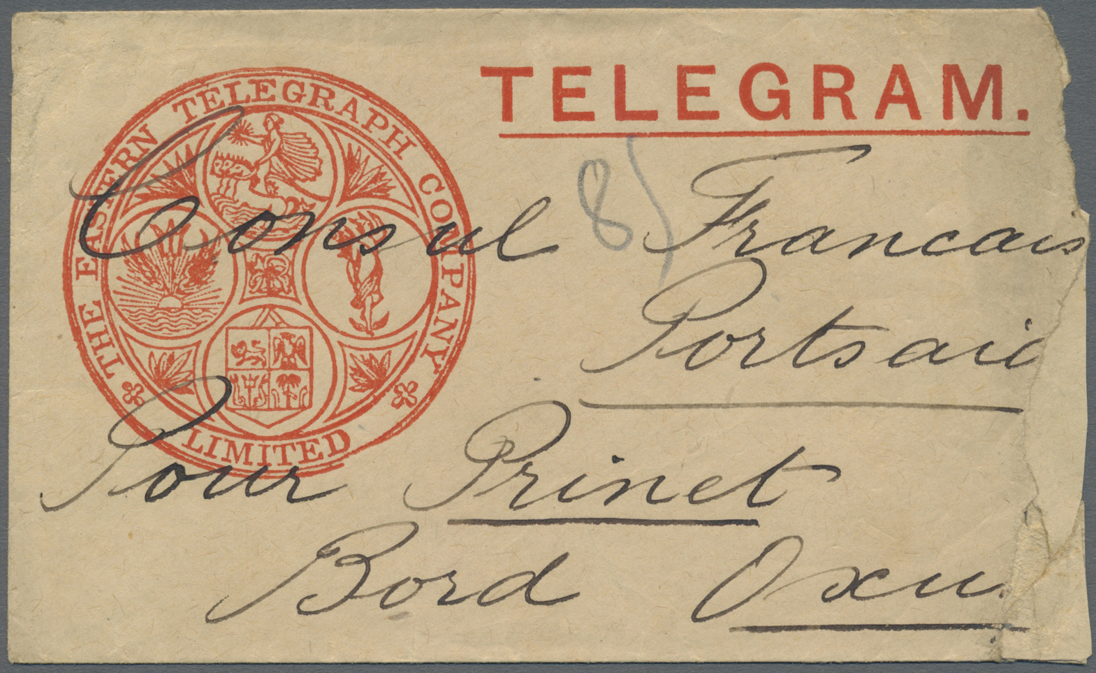 Br Französische Post In Ägypten - Port Said: 1885. The Eastern Telegraph Company Ltd Envelope, Roughly Opened/fau - Autres & Non Classés