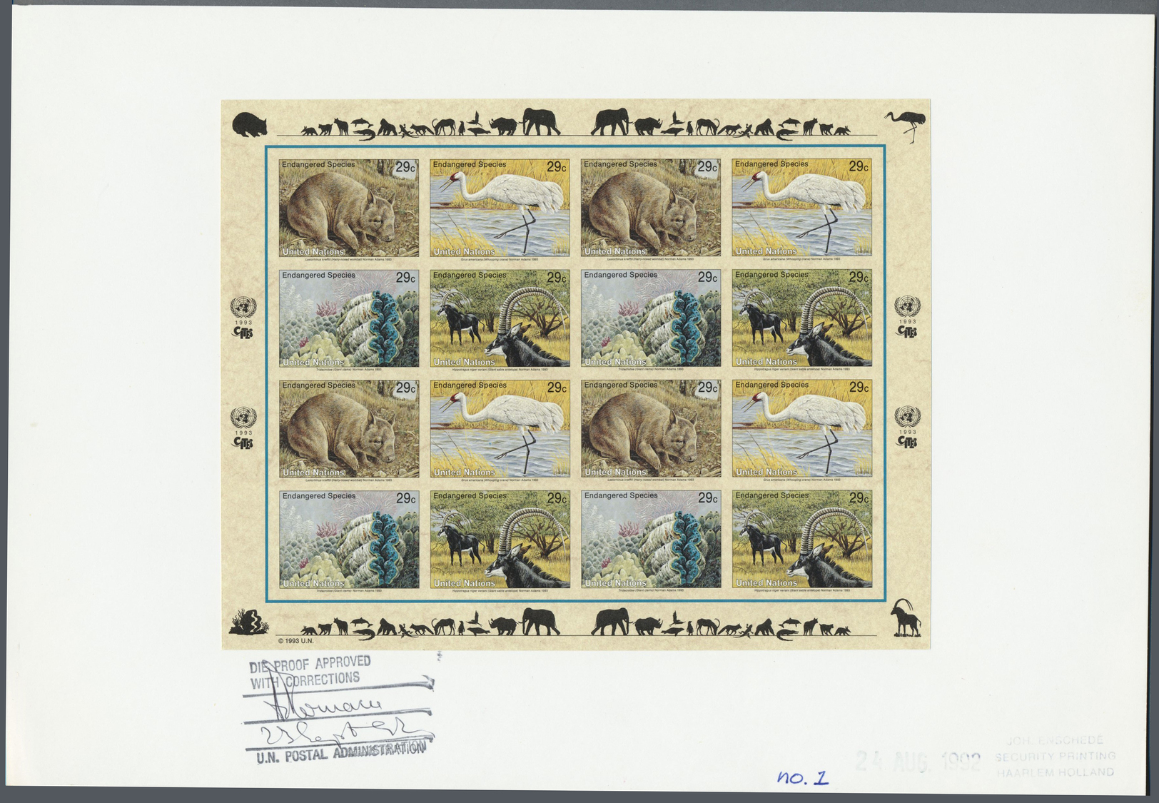 Thematik: Tiere, Fauna / Animals, Fauna: 1993, UN New York. Imperforate Approved Proof Se-tenant Sheet Of 4 Blocks Of 4 - Other & Unclassified