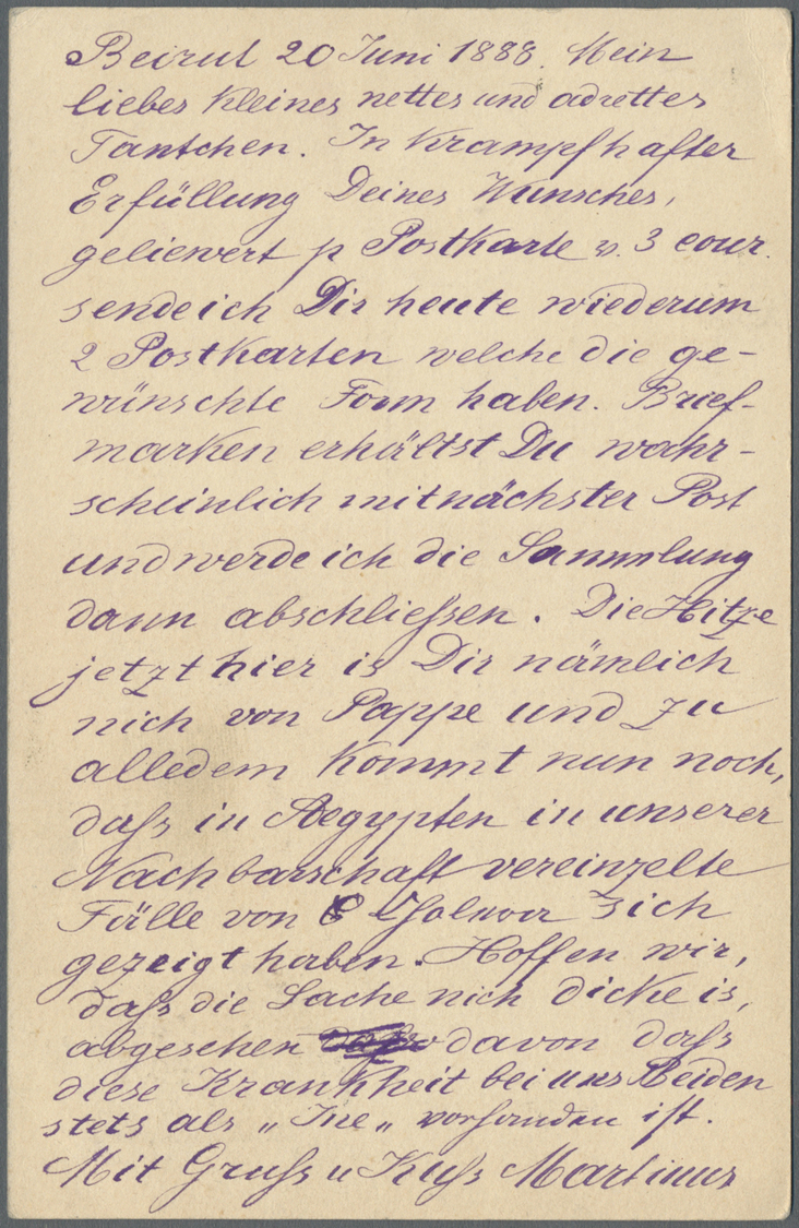 GA Französische Post In Der Levante: 1888, 10c. Black On Lilac Postal Stationery Card Tied By "BEYROUTH SYRIE 20/ - Autres & Non Classés