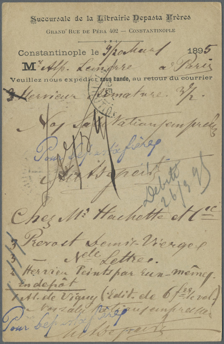 GA Französische Post In Der Levante: 1895. France Type Sage Postal Stationery Card 10c Black Cancelled By 'Consta - Autres & Non Classés