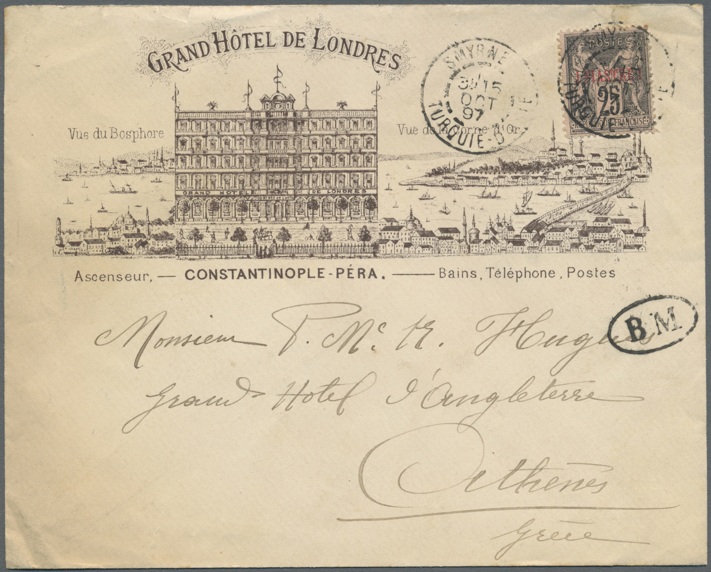 Br Französische Post In Der Levante: 1897. Illustrated Envelope For The 'Grand Hotel De Londres, Constantinople' - Other & Unclassified