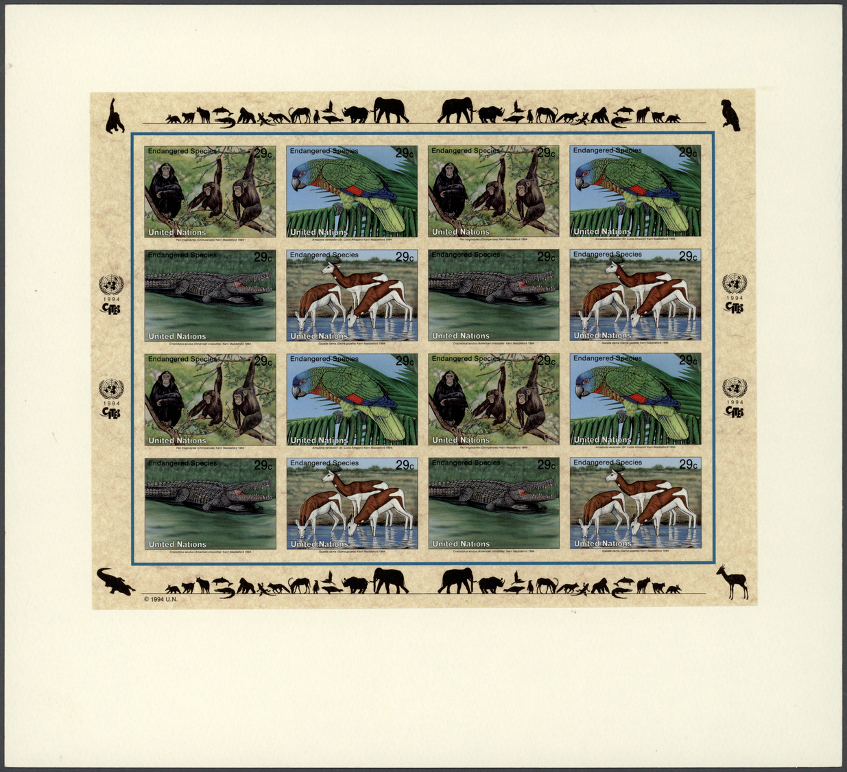 Thematik: Tiere, Fauna / Animals, Fauna: 1994, UN New York. Imperforate Proof For The Miniature Sheet (4 Blocks Of 4 Sta - Other & Unclassified
