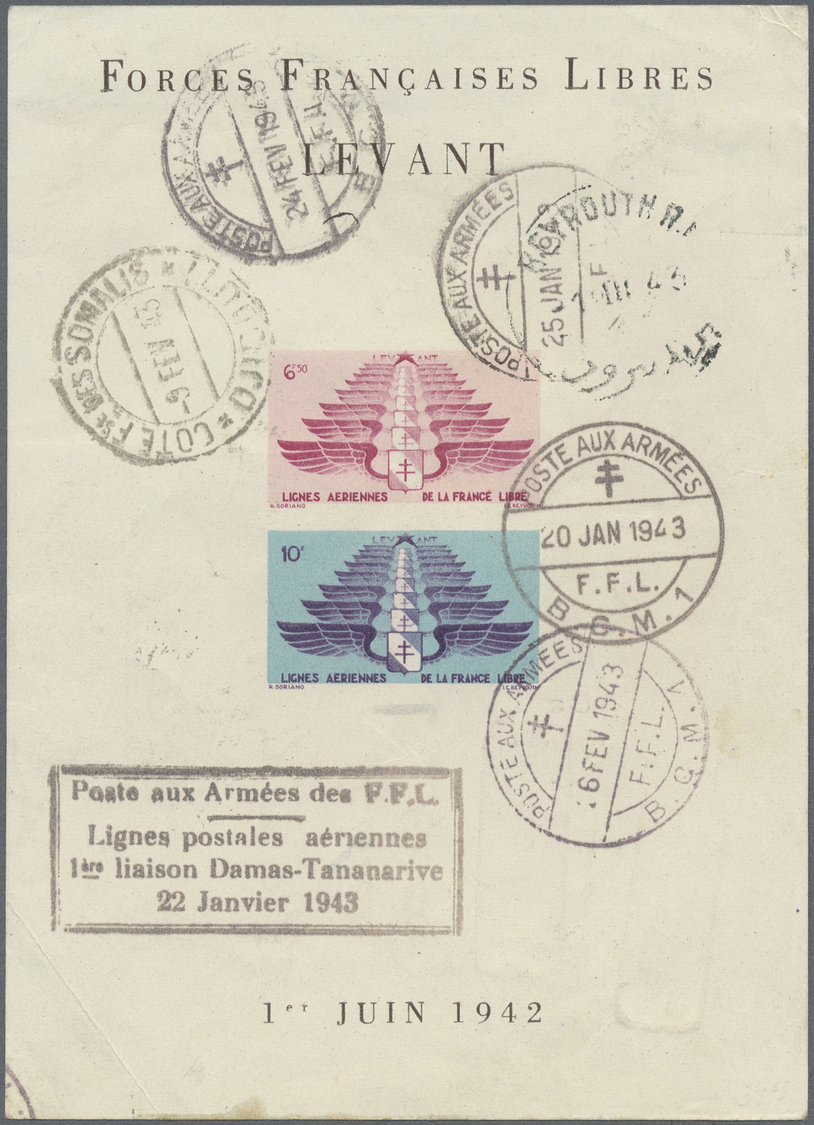 Br Französische Post In Der Levante: 1942, Souvenir Sheet No.1 Imperf Used As Registered Air Mail Postcard Via Be - Other & Unclassified
