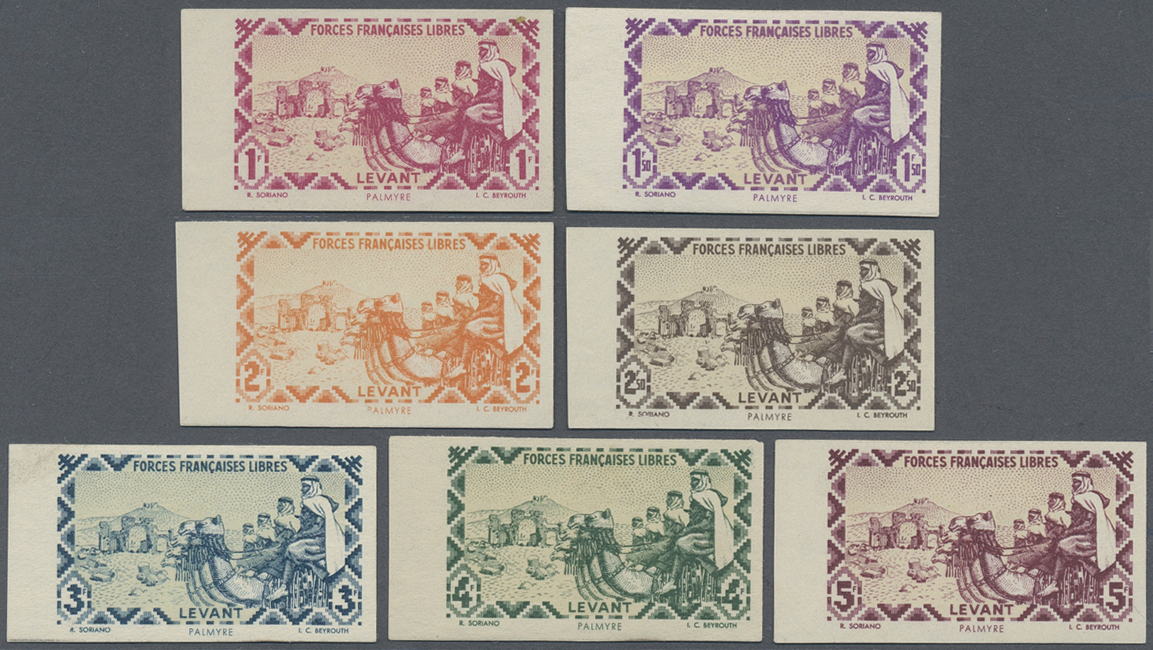 (*) Französische Post In Der Levante: 1942, Camel Rider Set Of Seven Values Imperf Margin Stamps, Fine And Scarce - Other & Unclassified