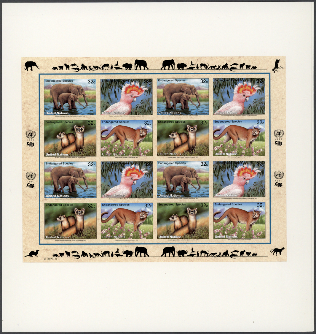 Thematik: Tiere, Fauna / Animals, Fauna: 1997, UN New York. Imperforate Proof For The Miniature Sheet (4 Blocks Of 4 Sta - Other & Unclassified