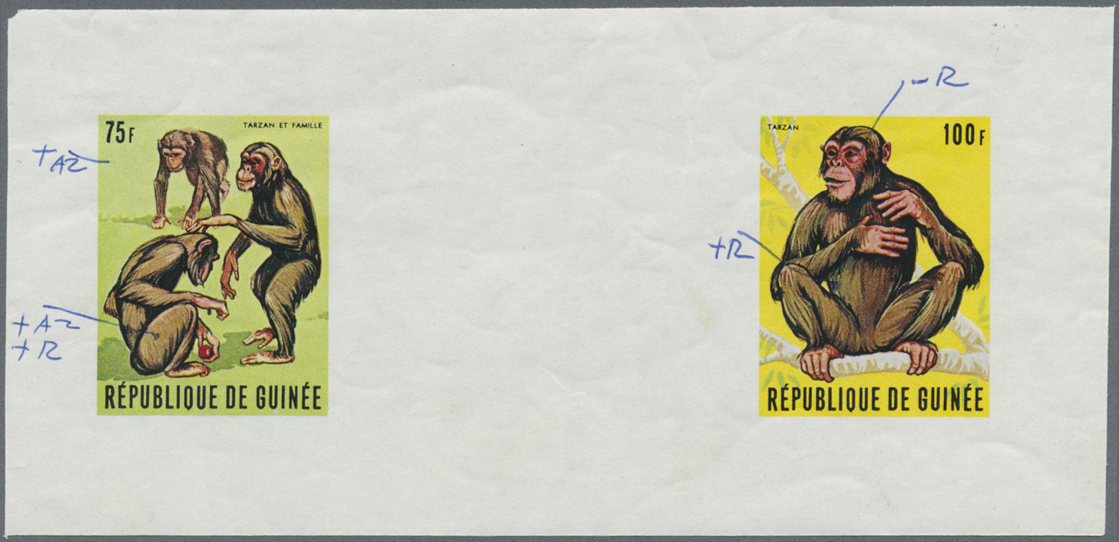 ** Thematik: Tiere-Affen / Animals-monkeys: 1969, Guinea. Imperforate Proofs In Issued Colors For The Complete Set TARZA - Monkeys