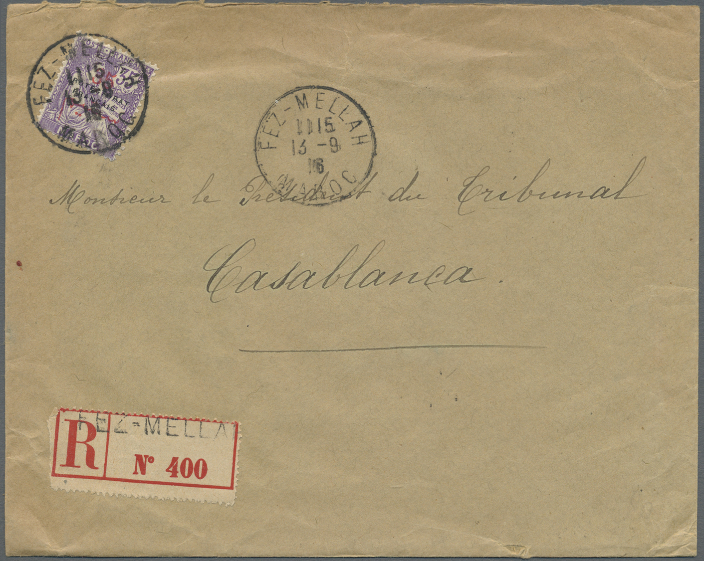 Br Französische Post In Marokko: 1916. Registered Envelope Addressed To Casablanca Bearing French Maroc Yvert 47, - Other & Unclassified