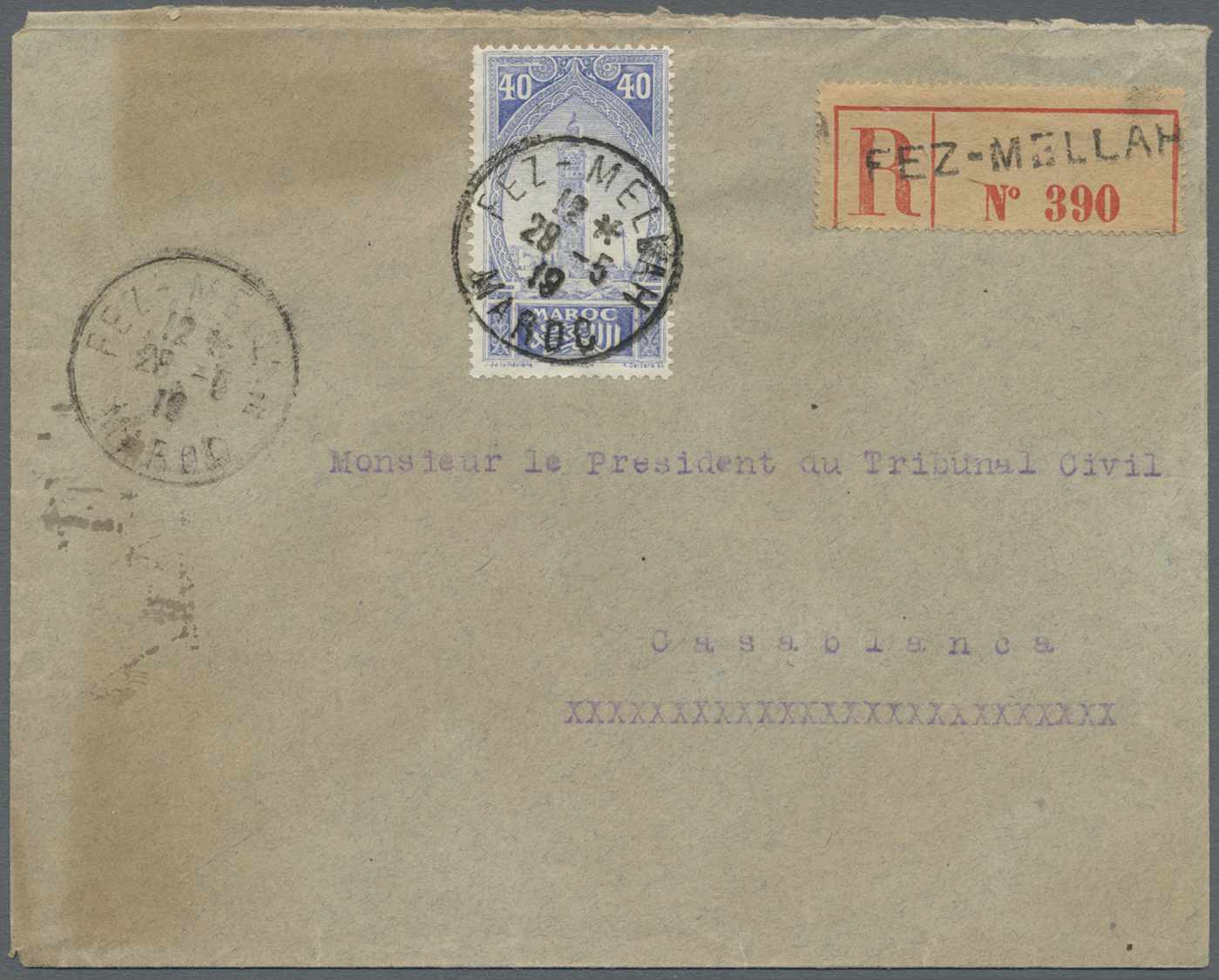 Br Französische Post In Marokko: 1919. Registered Envelope Addressed To Casablanca Bearing French Maroc Yvert 73, - Autres & Non Classés