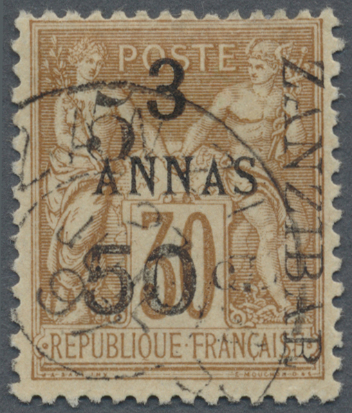 O Französische Post In Zanzibar: 1897, 30c Brown Sage Issue With Type III Surcharges (from Position 15): 5 Annas - Autres & Non Classés