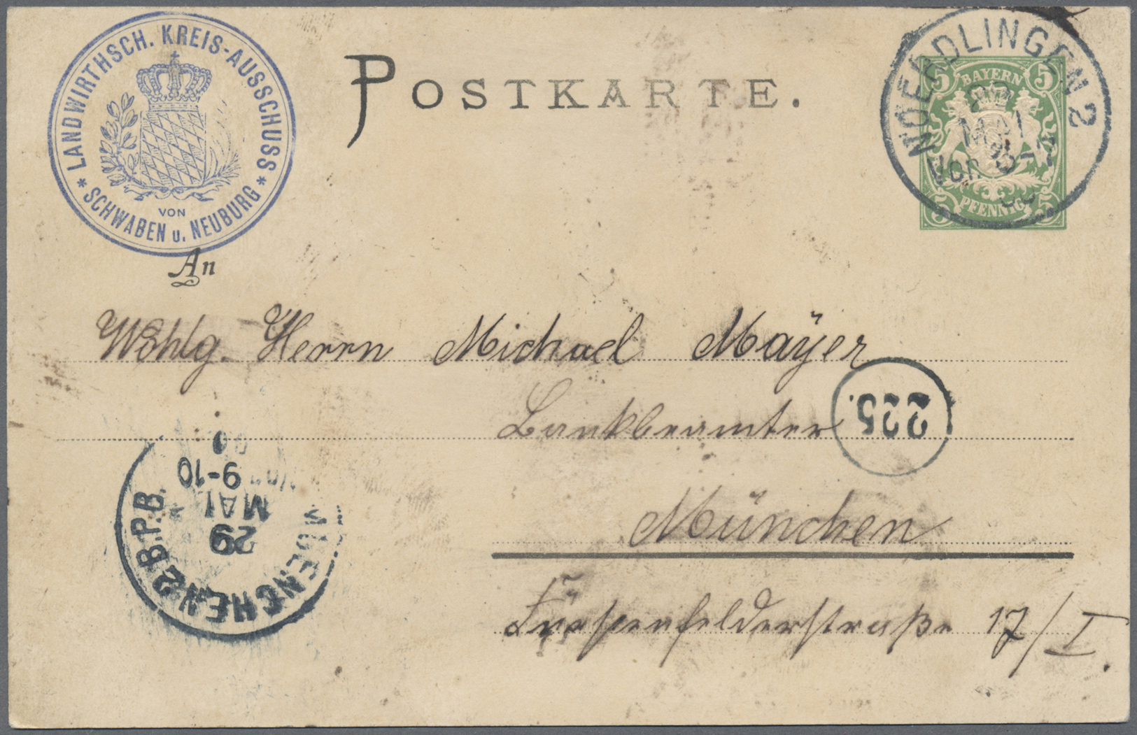 GA Thematik: Tiere-Bienen / Animals-bees: 1900, Bayern. Privat-Postkarte 5 Pf Wappen "36. Wanderversammlung Bayer. Landw - Abeilles