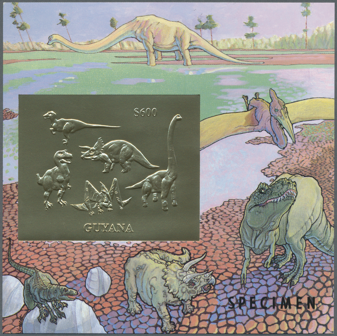 ** Thematik: Tiere-Dinosaurier / animals-dinosaur: 1993, Dinosaur GOLD and SILVER miniature sheets set of four, two sets