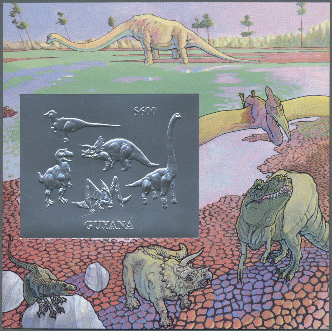 ** Thematik: Tiere-Dinosaurier / animals-dinosaur: 1993, Dinosaur GOLD and SILVER miniature sheets set of four, two sets
