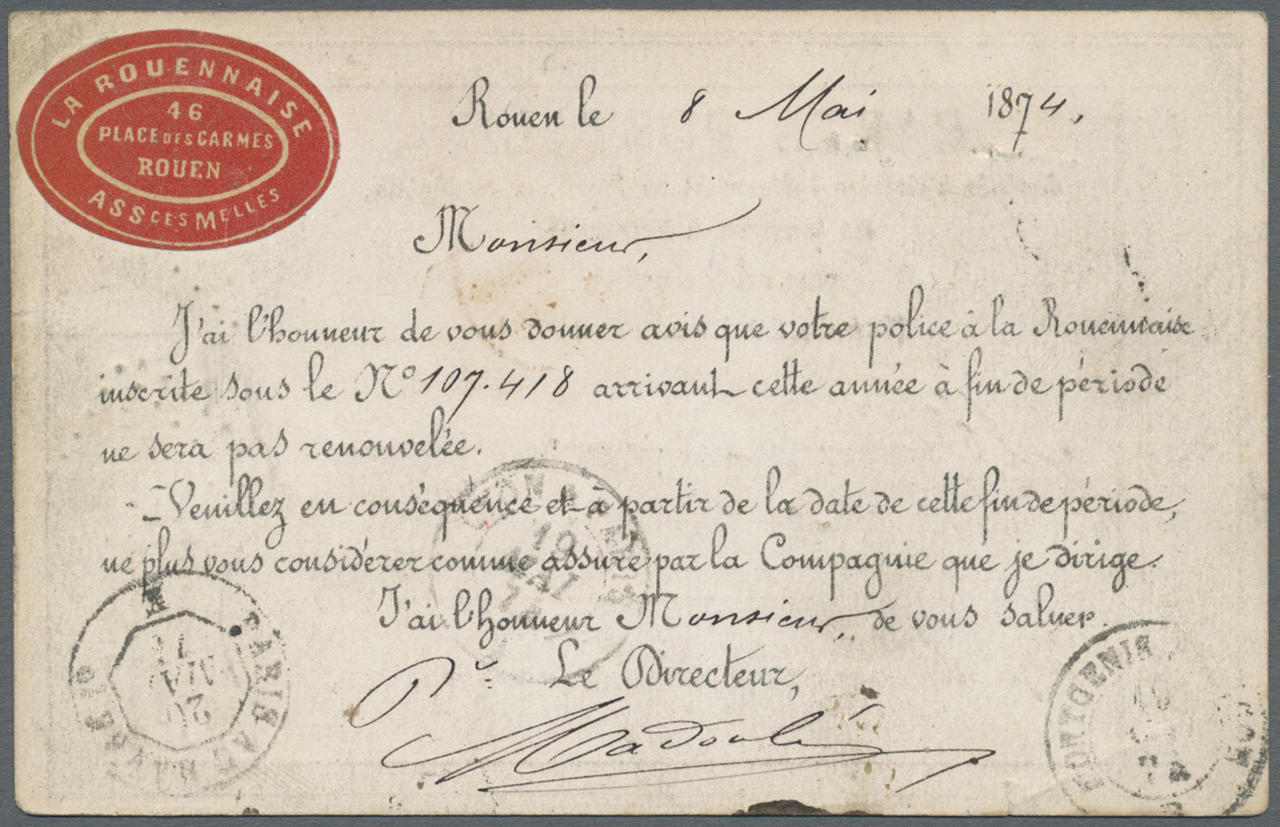 GA Frankreich - Ganzsachen: 1874, 15c. Stationery Form "cliché 10", Uprated By 25c. Blue "Ceres", Registered Mail - Other & Unclassified