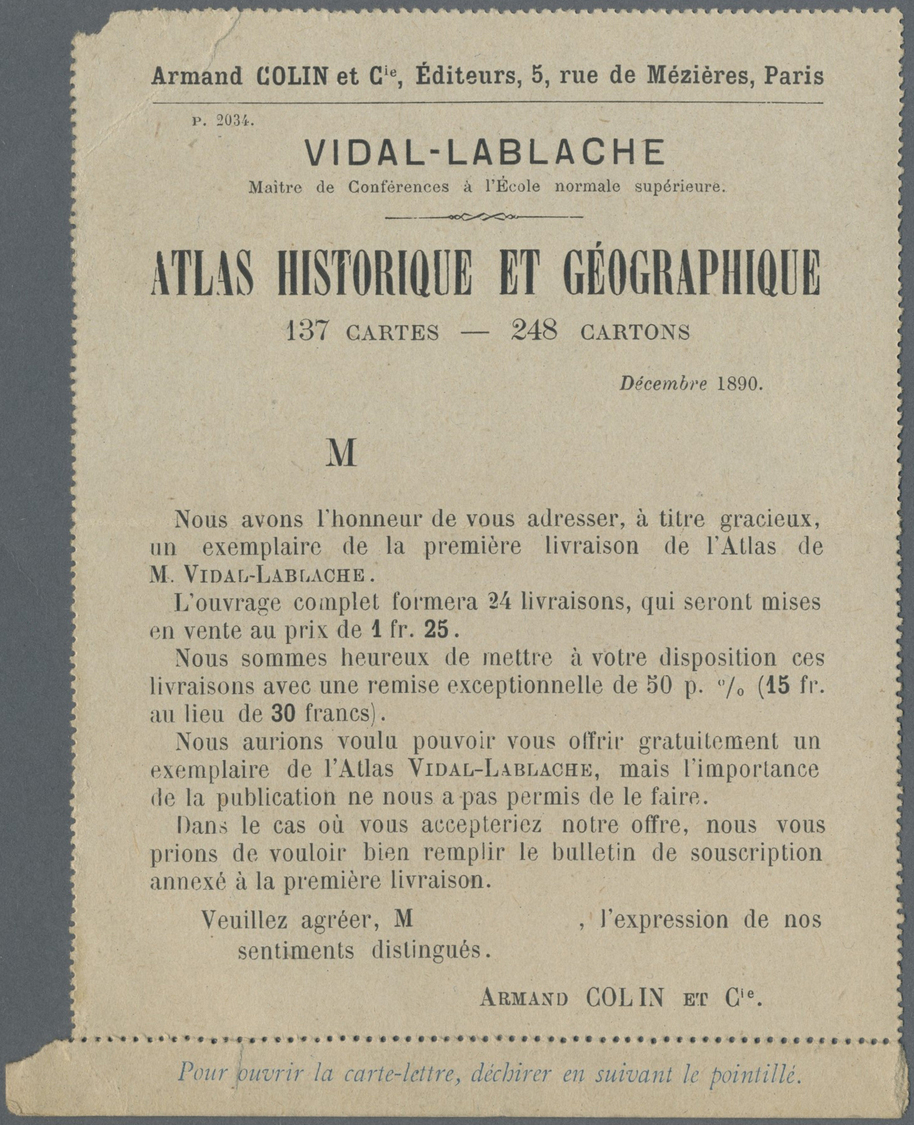 GA Frankreich - Ganzsachen: 1890, 15 C. Card Letter Uprated With 10 C. Sage Sent To Rostock With Interesting Adve - Autres & Non Classés