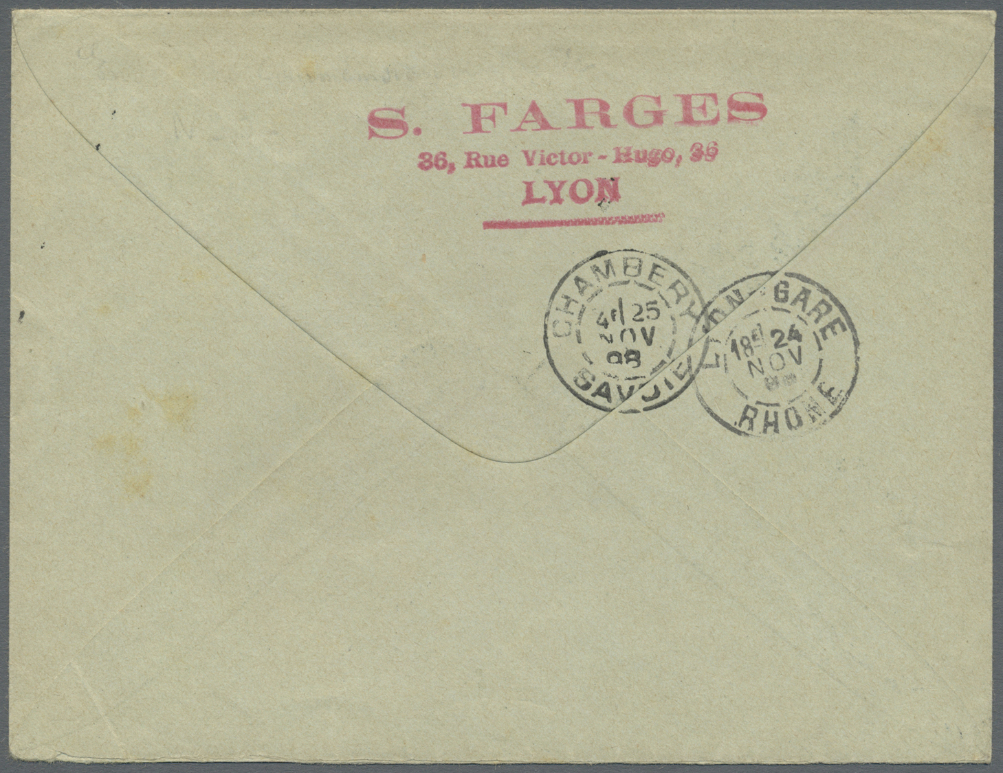 GA Frankreich - Ganzsachen: 1894, 15c. Blue "Sage", Stamped To Order Envelope "EXPOSITION DE LYON 1894", Used "LY - Other & Unclassified