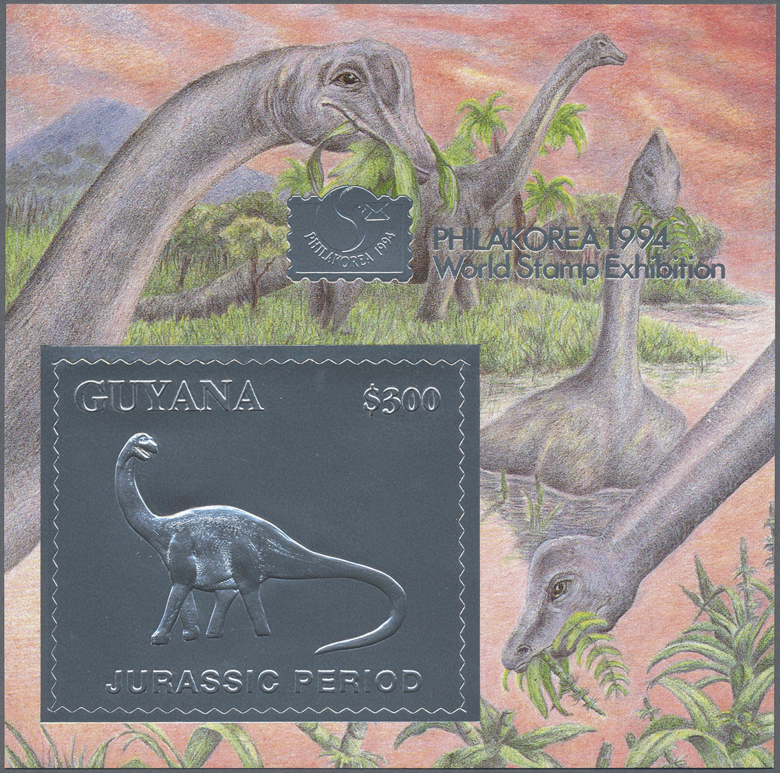 ** Thematik: Tiere-Dinosaurier / Animals-dinosaur: 1994, International Stamp Exhibition Philakorea '94 GOLD And SILVER M - Prehistorics