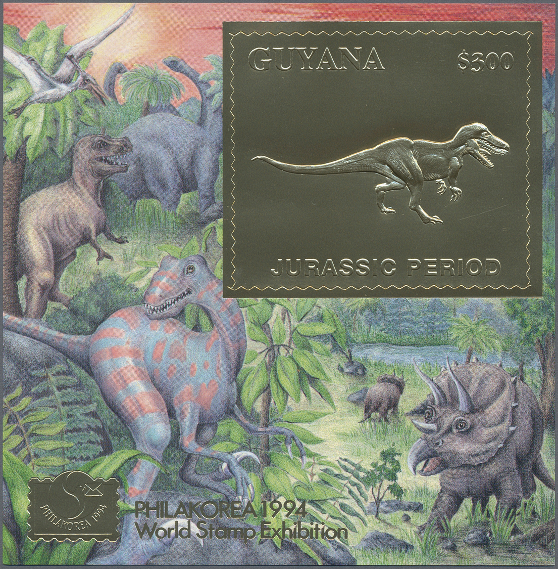 ** Thematik: Tiere-Dinosaurier / animals-dinosaur: 1994, International Stamp Exhibition Philakorea '94 GOLD and SILVER m