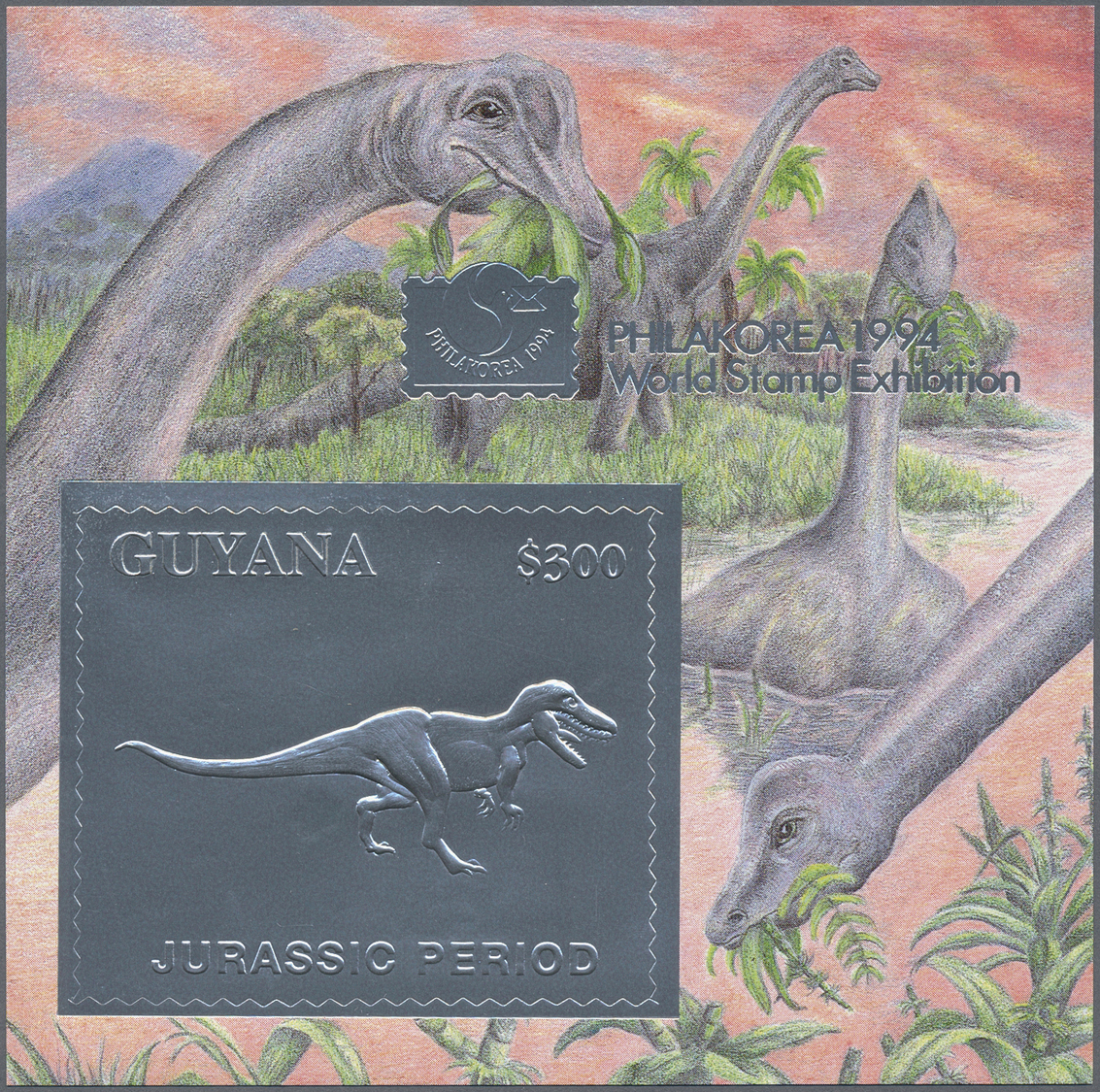 ** Thematik: Tiere-Dinosaurier / animals-dinosaur: 1994, International Stamp Exhibition Philakorea '94 GOLD and SILVER m