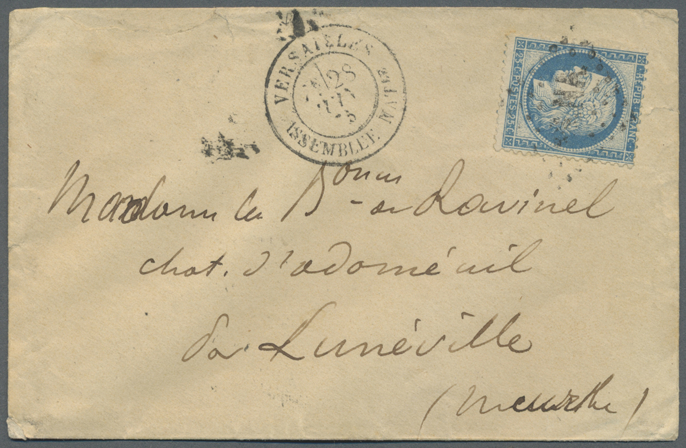 Br Frankreich - Stempel: 1873/1875, VERSAILLES ASSEMBLEE-NATIONALE, Two Covers With Single Franking 25 C Blue Cer - 1877-1920: Semi Modern Period