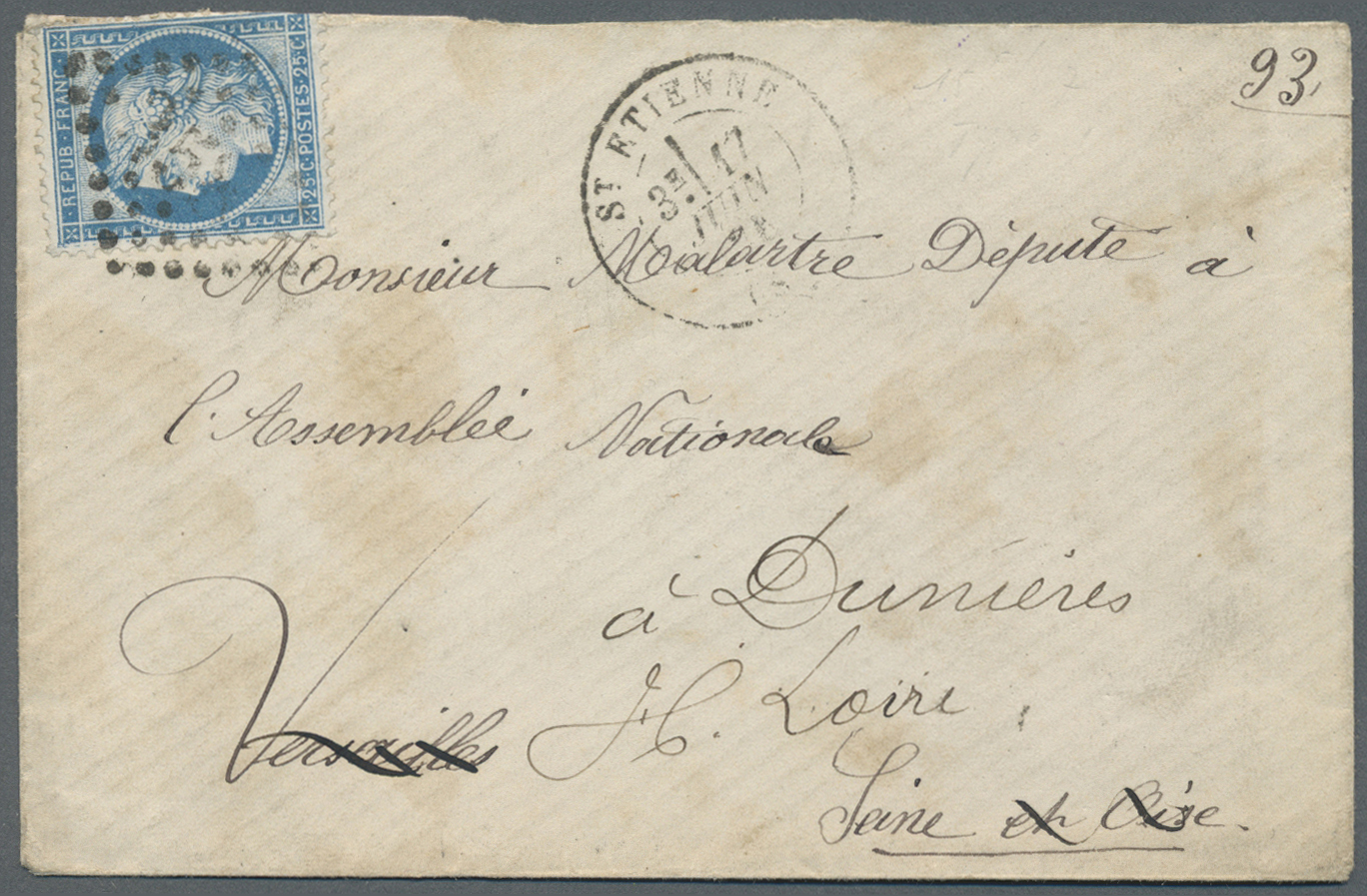 Br Frankreich - Stempel: 1873/1875, VERSAILLES ASSEMBLEE-NATIONALE, Two Covers With Single Franking 25 C Blue Cer - 1877-1920: Semi Modern Period