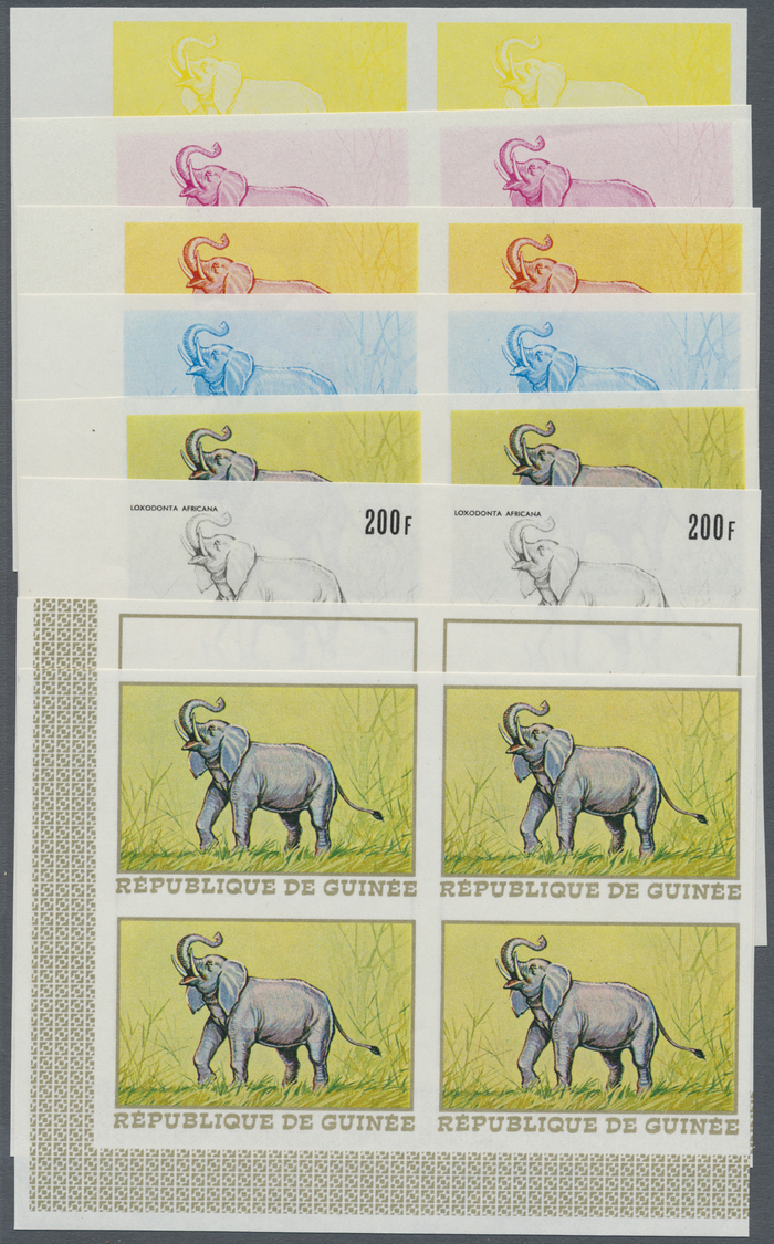 ** Thematik: Tiere-Elefanten / Animals Elephants: 1968, Guinea. Extraordinary Progressive Color Proof (8 Phases) In Corn - Elephants