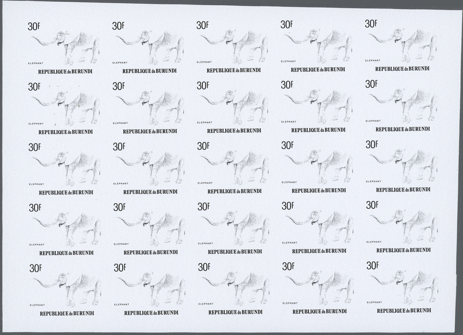 ** Thematik: Tiere-Elefanten / Animals Elephants: 1991, Burundi. Imperforate Progressive Proof (2 Phases) For The 30fr V - Elephants