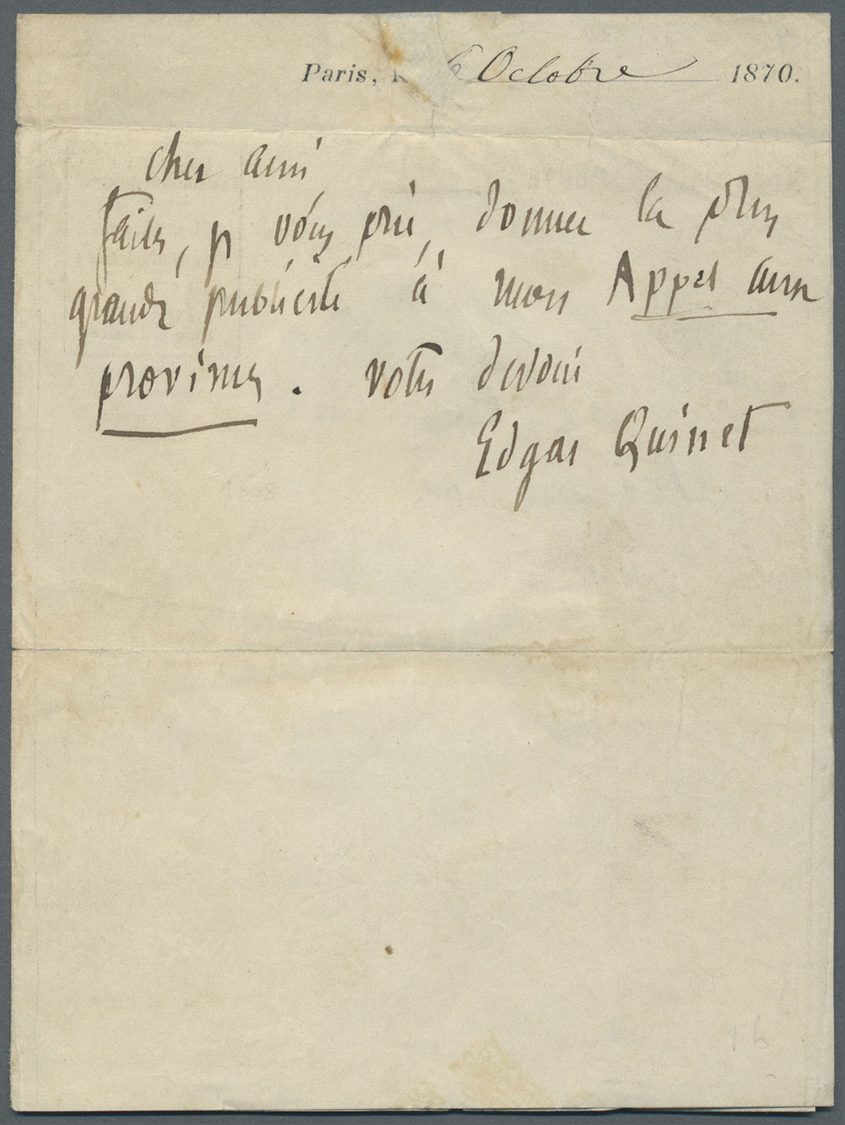 Br Frankreich - Ballonpost: 1870, 20 C Napoleon, Tied By "etoile Chiffree" Along With Cds PARIS SENAT, 7.OCT.70, - 1960-.... Lettres & Documents