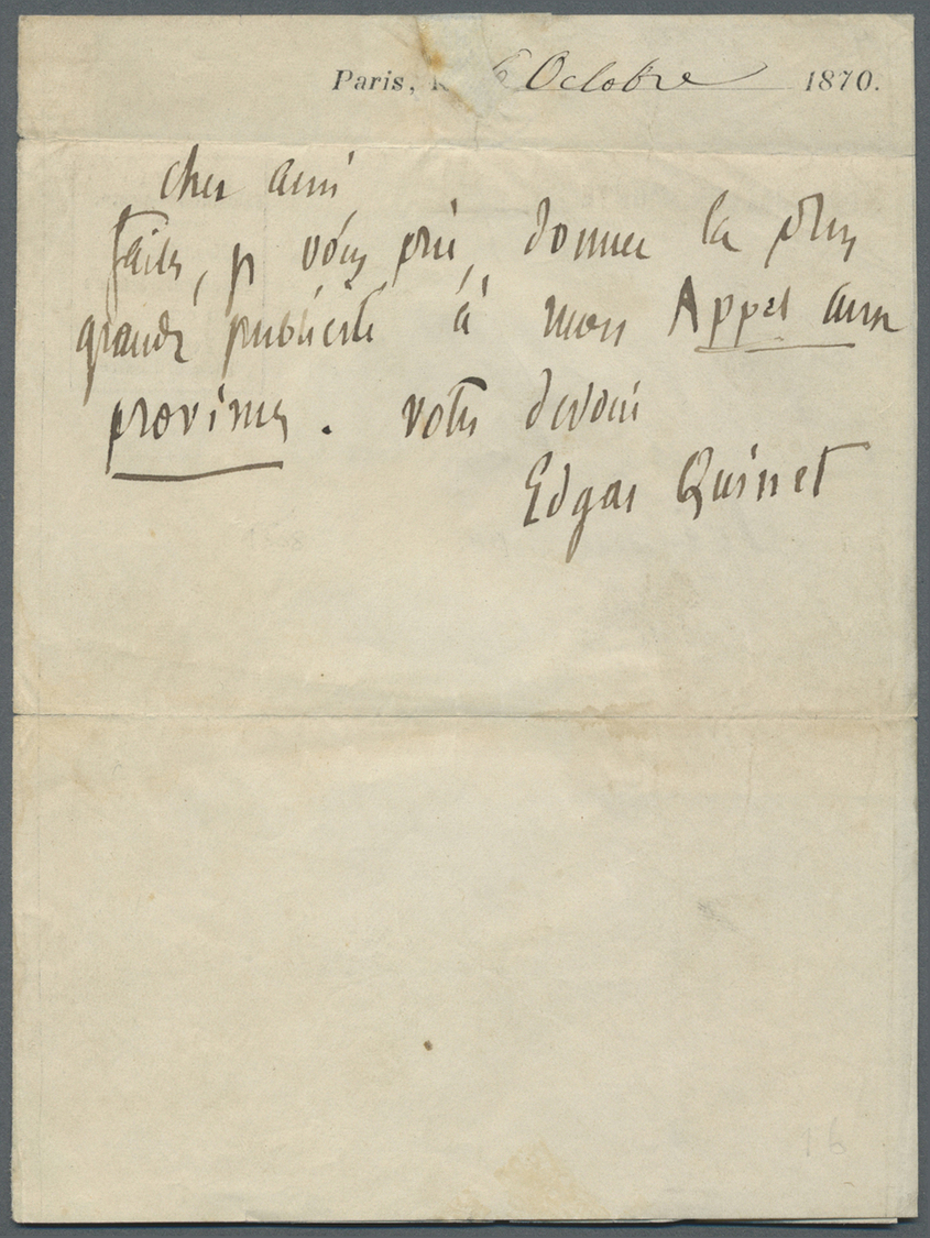 Br Frankreich - Ballonpost: 1870, 20 C Napoleon, Tied By "etoile Chiffree" Along With Cds PARIS SENAT, 7.OCT.70, - 1960-.... Covers & Documents