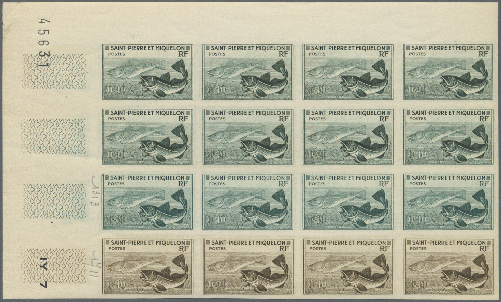 ** Thematik: Tiere-Fische / Animals-fishes: 1957, St.Pierre Et Miquelon, 0.40fr. Codfish, Imperforate Colour Proof, Marg - Fishes
